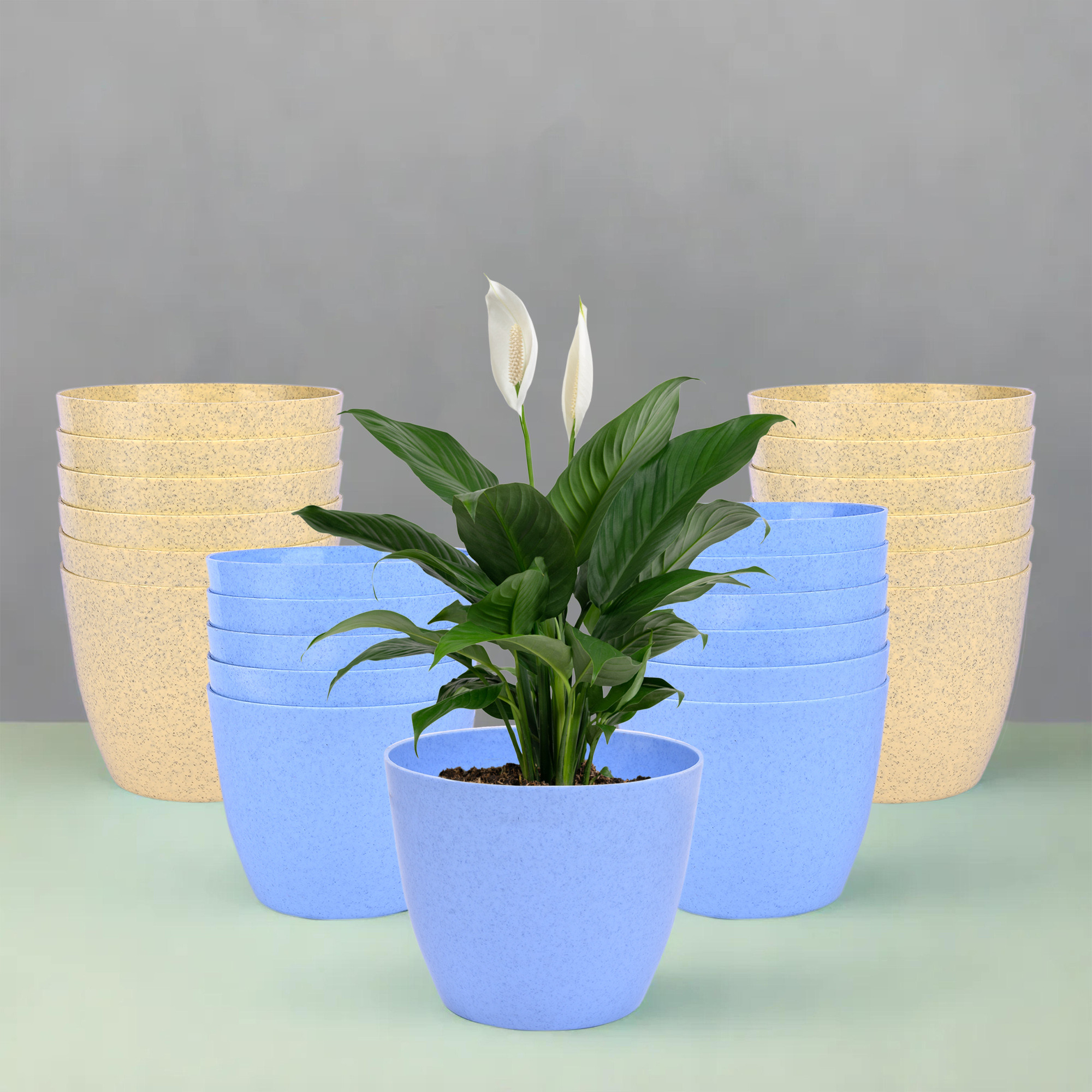 Kuber Industries Flower Pot | Flower Pot for Living Room-Office | Flower Planters for Home-office-Lawns & Garden Décor | Planters Pots for Balcony | Marble Cool | 5 Inch | Blue & Beige