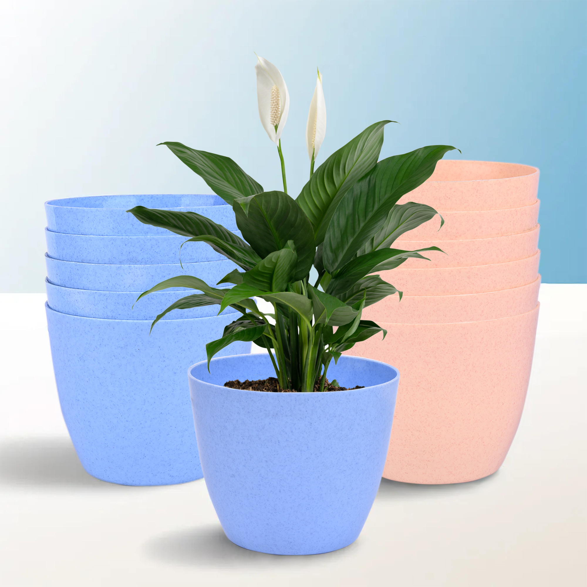 Kuber Industries Flower Pot | Flower Pot for Living Room-Office | Flower Planters for Home-office-Lawns & Garden Décor | Planters Pots for Balcony | Marble Cool | 5 Inch | Blue & Peach