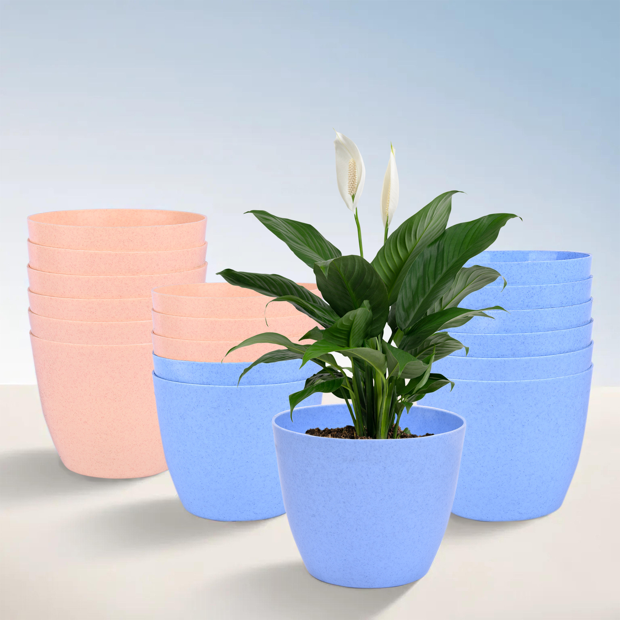 Kuber Industries Flower Pot | Flower Pot for Living Room-Office | Flower Planters for Home-office-Lawns & Garden Décor | Planters Pots for Balcony | Marble Cool | 5 Inch | Blue & Peach