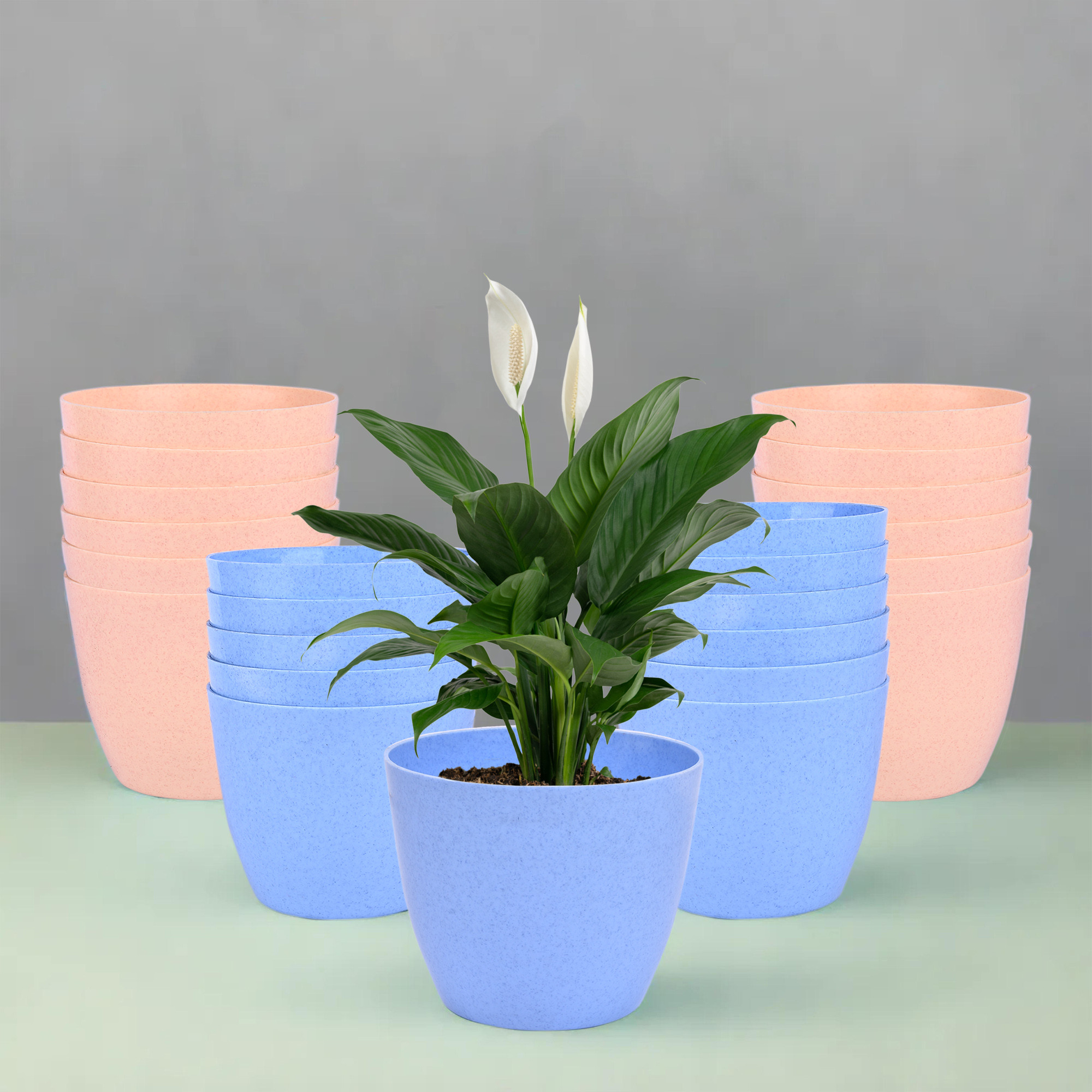 Kuber Industries Flower Pot | Flower Pot for Living Room-Office | Flower Planters for Home-office-Lawns & Garden Décor | Planters Pots for Balcony | Marble Cool | 5 Inch | Blue & Peach