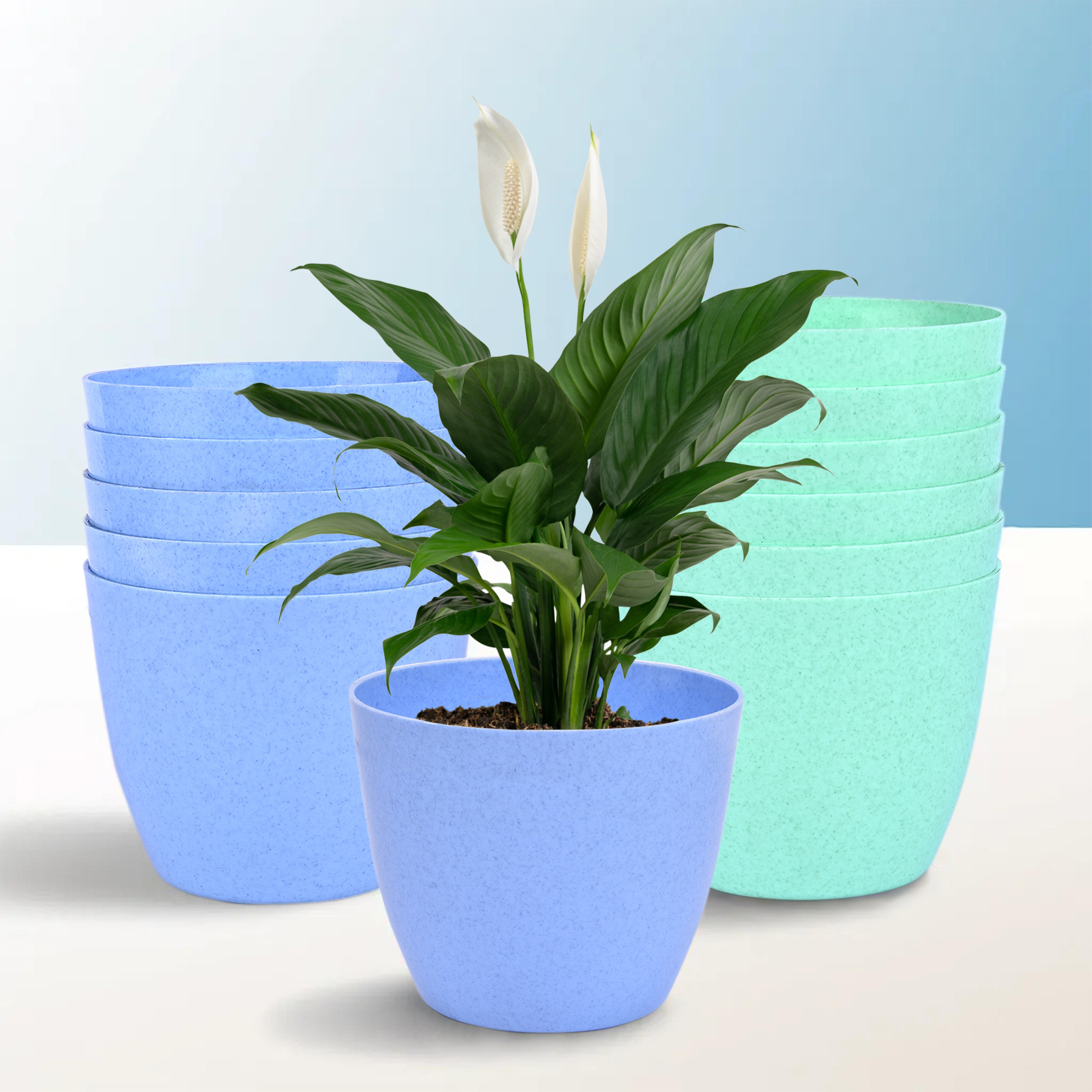 Kuber Industries Flower Pot | Flower Pot for Living Room-Office | Flower Planters for Home-office-Lawns & Garden Décor | Flower Pots for Balcony | Marble Cool | 5 Inch | Blue & Mint Green