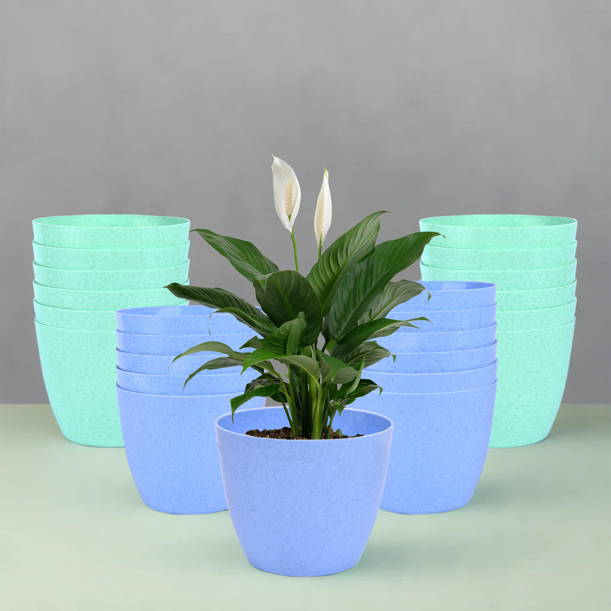 Kuber Industries Flower Pot | Flower Pot for Living Room-Office | Flower Planters for Home-office-Lawns & Garden Décor | Flower Pots for Balcony | Marble Cool | 5 Inch | Blue & Mint Green