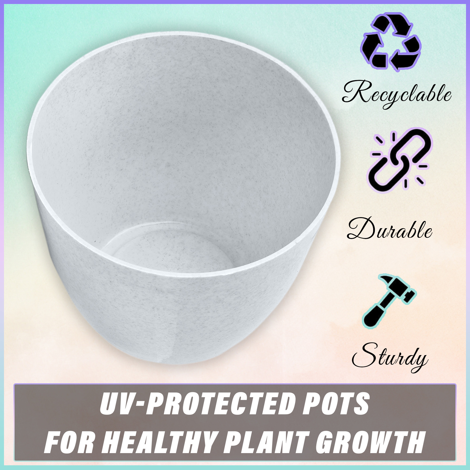 Kuber Industries Flower Pot | Flower Pot for Living Room-Office | Flower Planters for Home-office-Lawns & Garden Décor | Planters Pots for Balcony | Marble Cool | 5 Inch | Purple & White