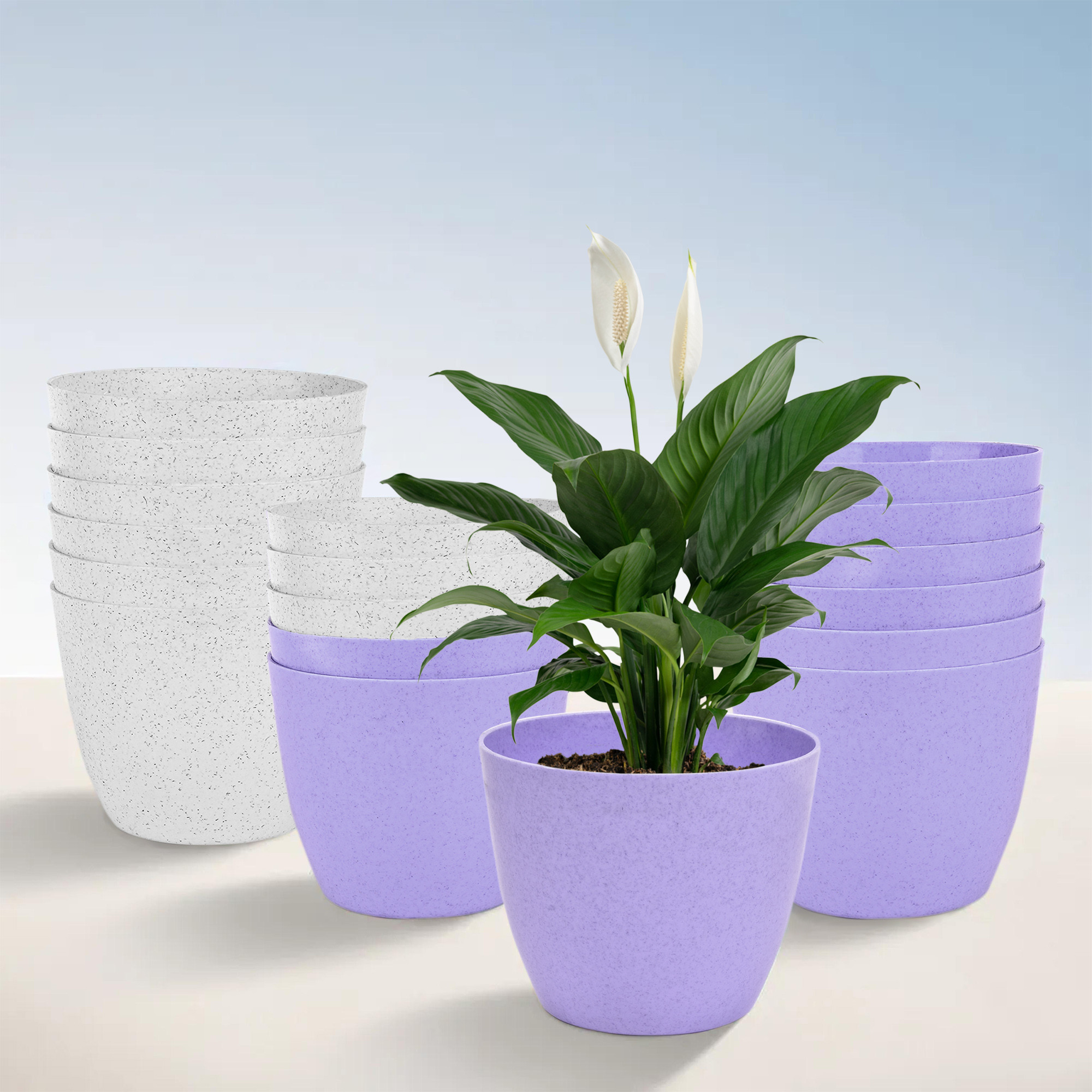 Kuber Industries Flower Pot | Flower Pot for Living Room-Office | Flower Planters for Home-office-Lawns & Garden Décor | Planters Pots for Balcony | Marble Cool | 5 Inch | Purple & White