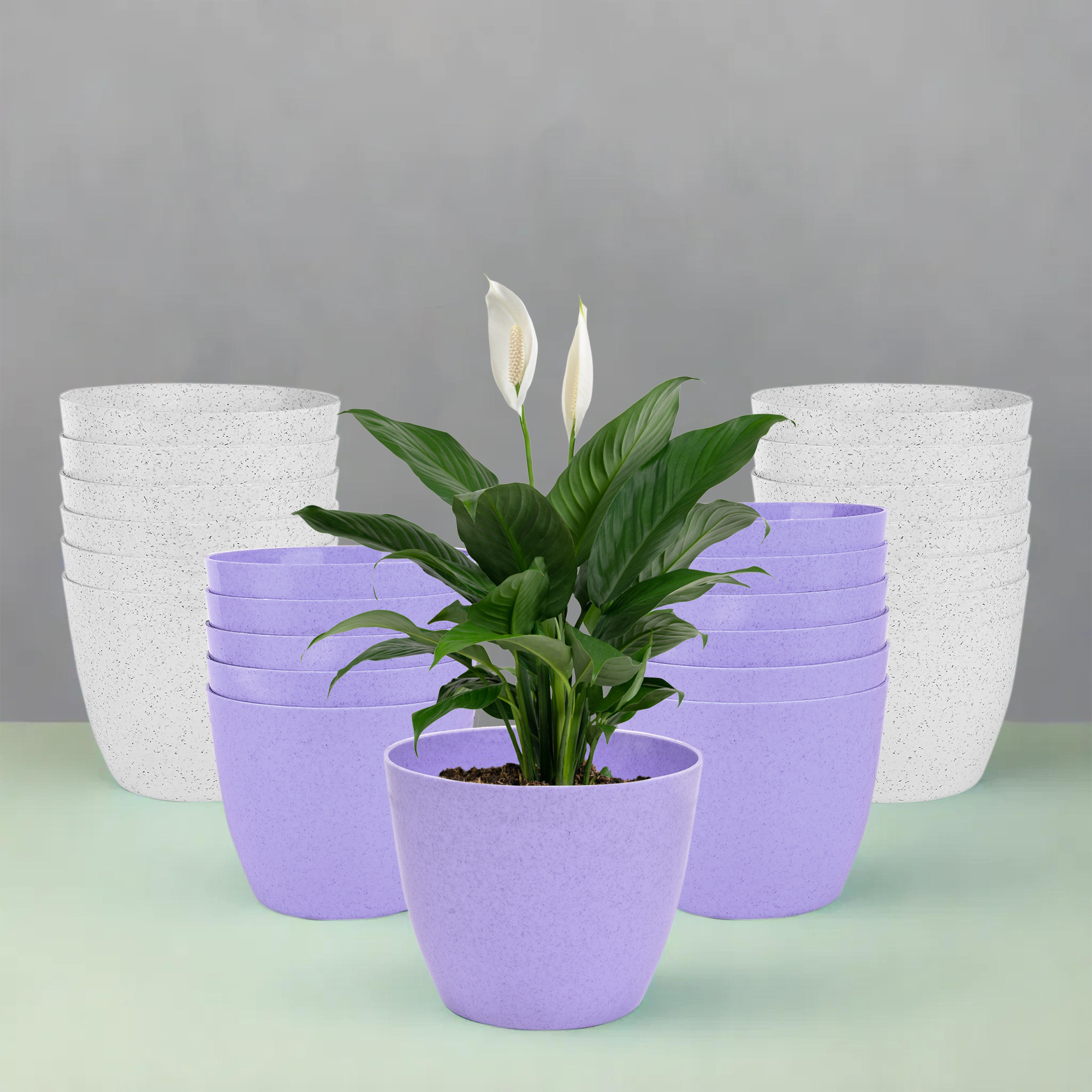 Kuber Industries Flower Pot | Flower Pot for Living Room-Office | Flower Planters for Home-office-Lawns & Garden Décor | Planters Pots for Balcony | Marble Cool | 5 Inch | Purple & White