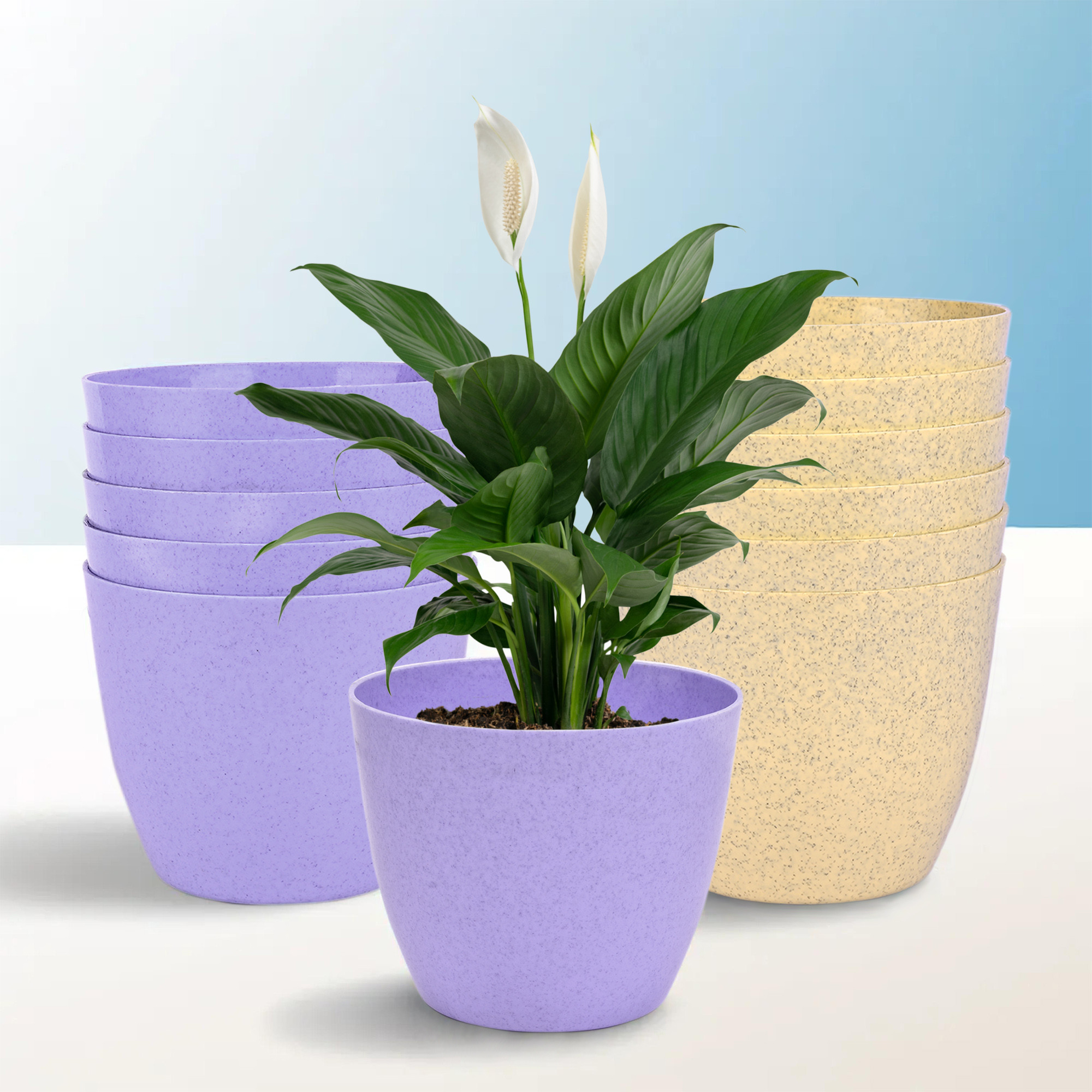 Kuber Industries Flower Pot | Flower Pot for Living Room-Office | Flower Planters for Home-office-Lawns & Garden Décor | Planters Pots for Balcony | Marble Cool | 5 Inch | Purple & Beige