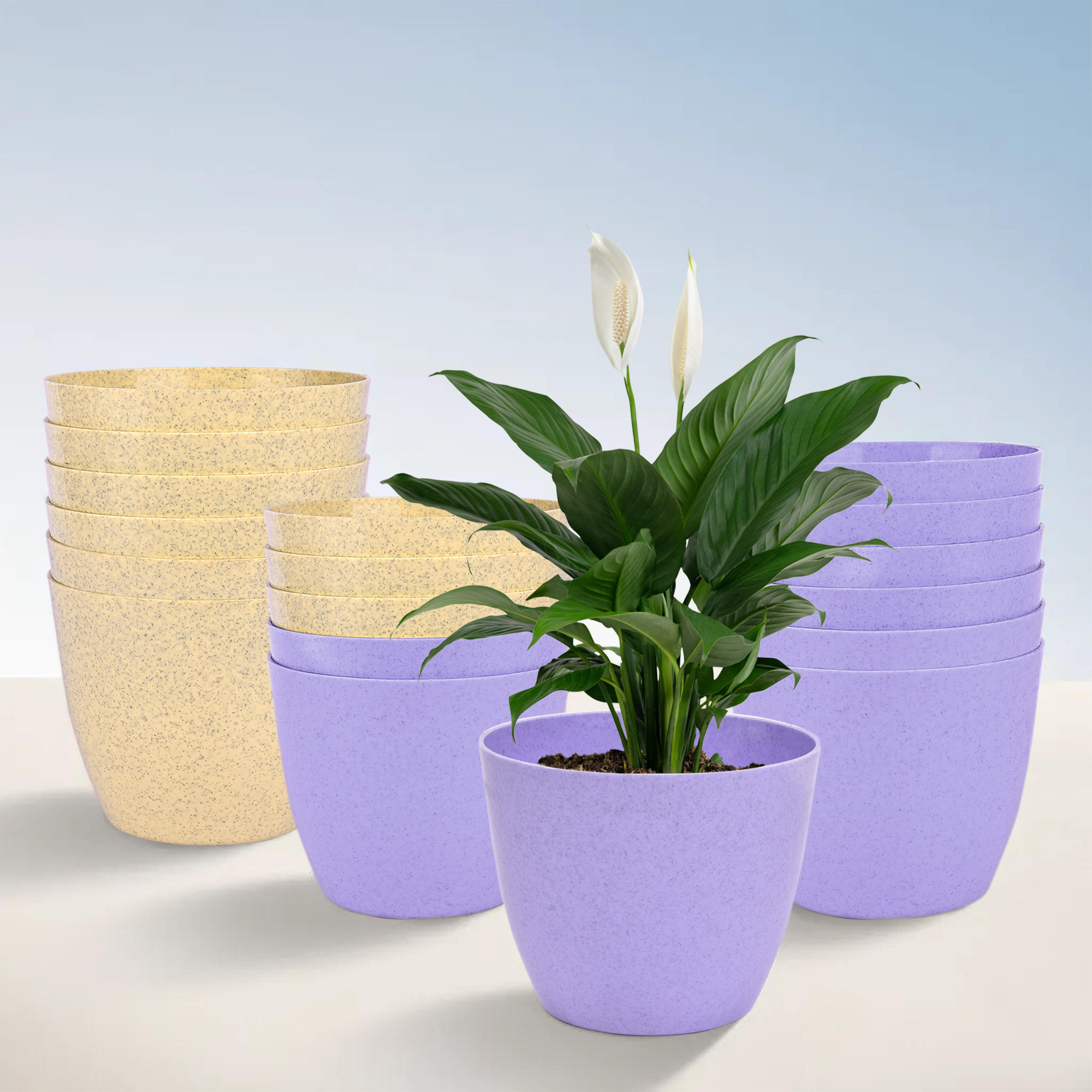 Kuber Industries Flower Pot | Flower Pot for Living Room-Office | Flower Planters for Home-office-Lawns & Garden Décor | Planters Pots for Balcony | Marble Cool | 5 Inch | Purple & Beige