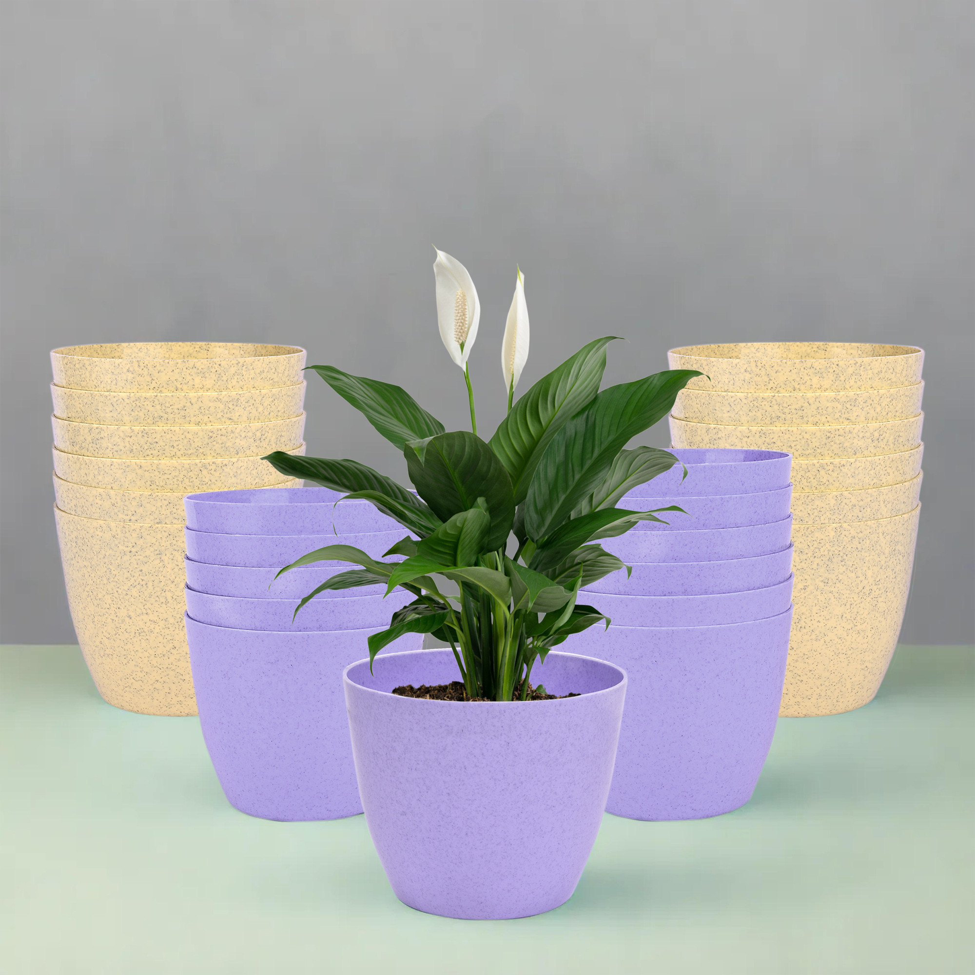 Kuber Industries Flower Pot | Flower Pot for Living Room-Office | Flower Planters for Home-office-Lawns & Garden Décor | Planters Pots for Balcony | Marble Cool | 5 Inch | Purple & Beige