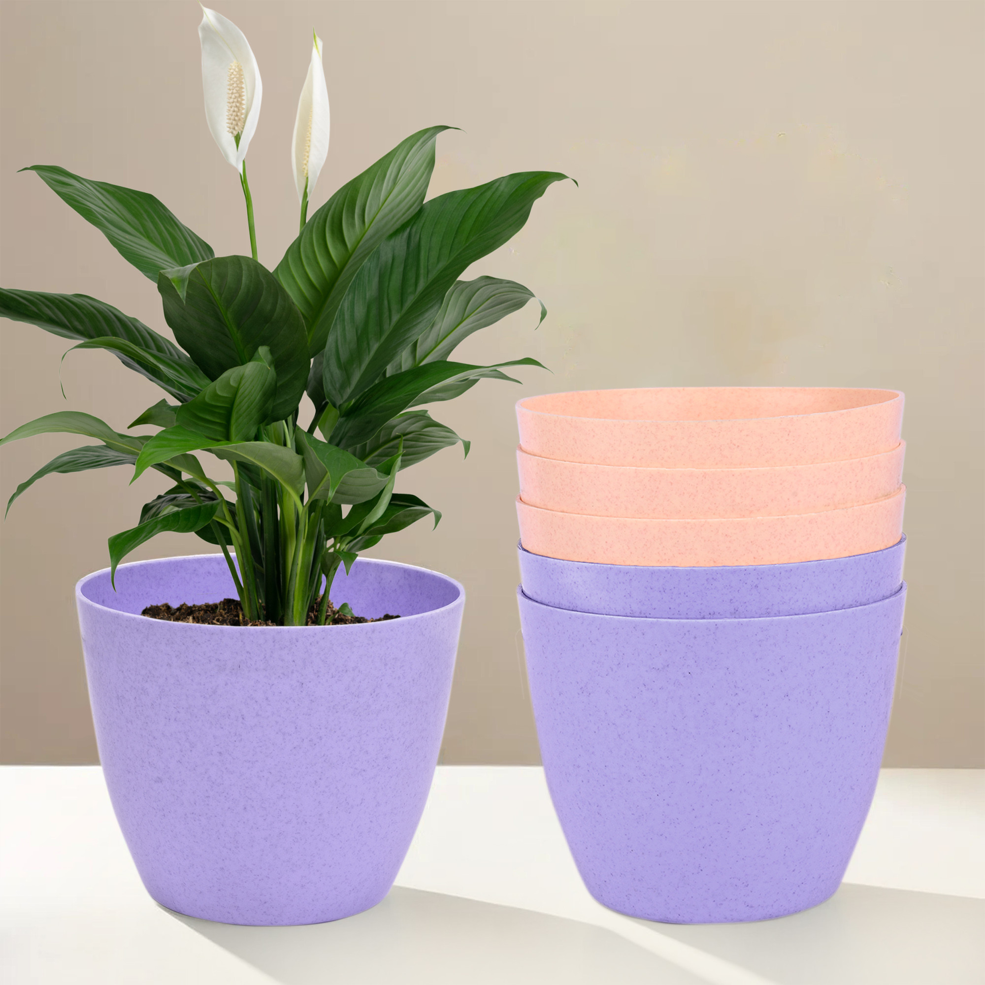 Kuber Industries Flower Pot | Flower Pot for Living Room-Office | Flower Planters for Home-office-Lawns & Garden Décor | Planters Pots for Balcony | Marble Cool | 5 Inch | Purple & Peach