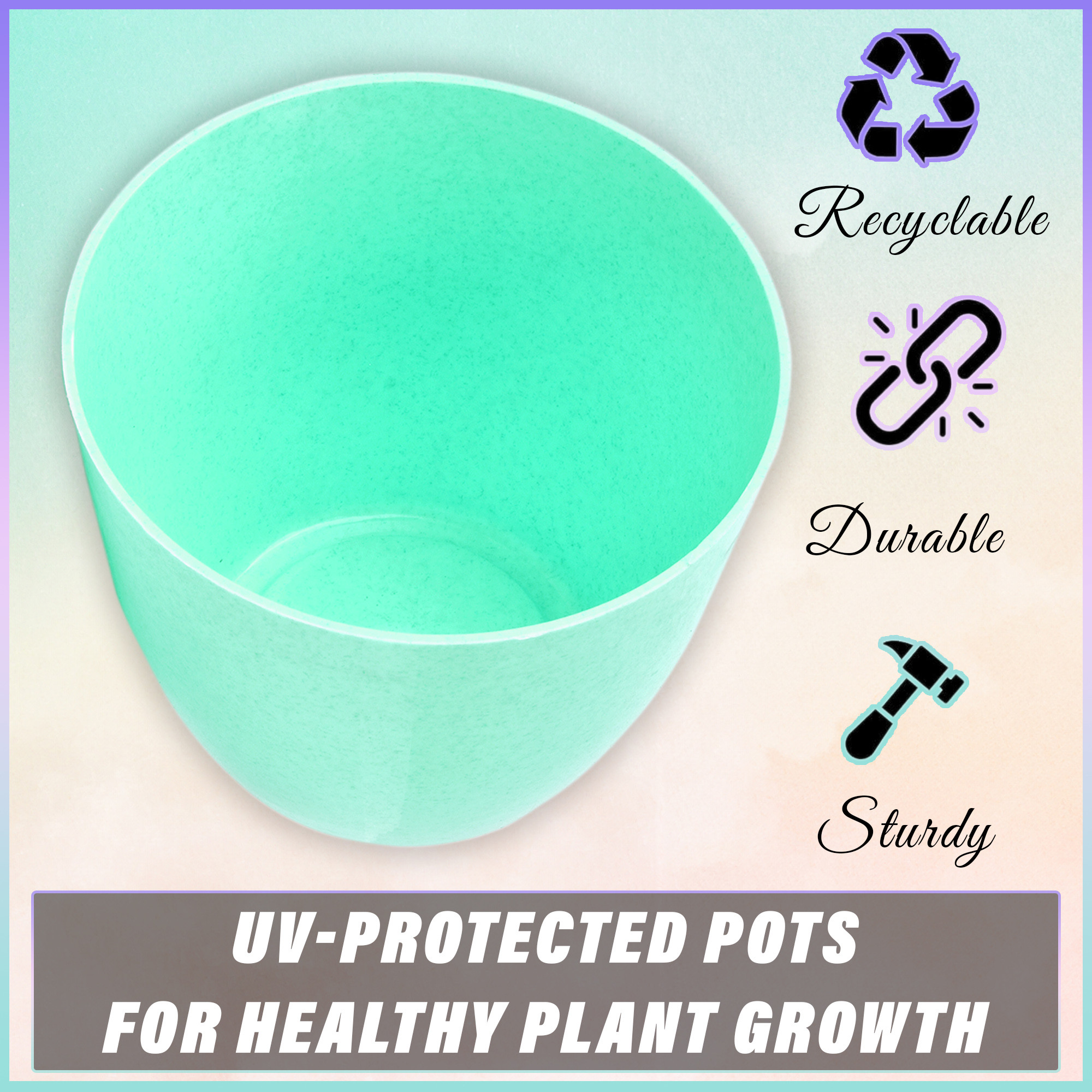Kuber Industries Flower Pot | Flower Pot for Living Room-Office | Flower Planters for Home-office-Lawns & Garden Décor | Flower Pots for Balcony | Marble Cool | 5 Inch | Purple & Mint Green