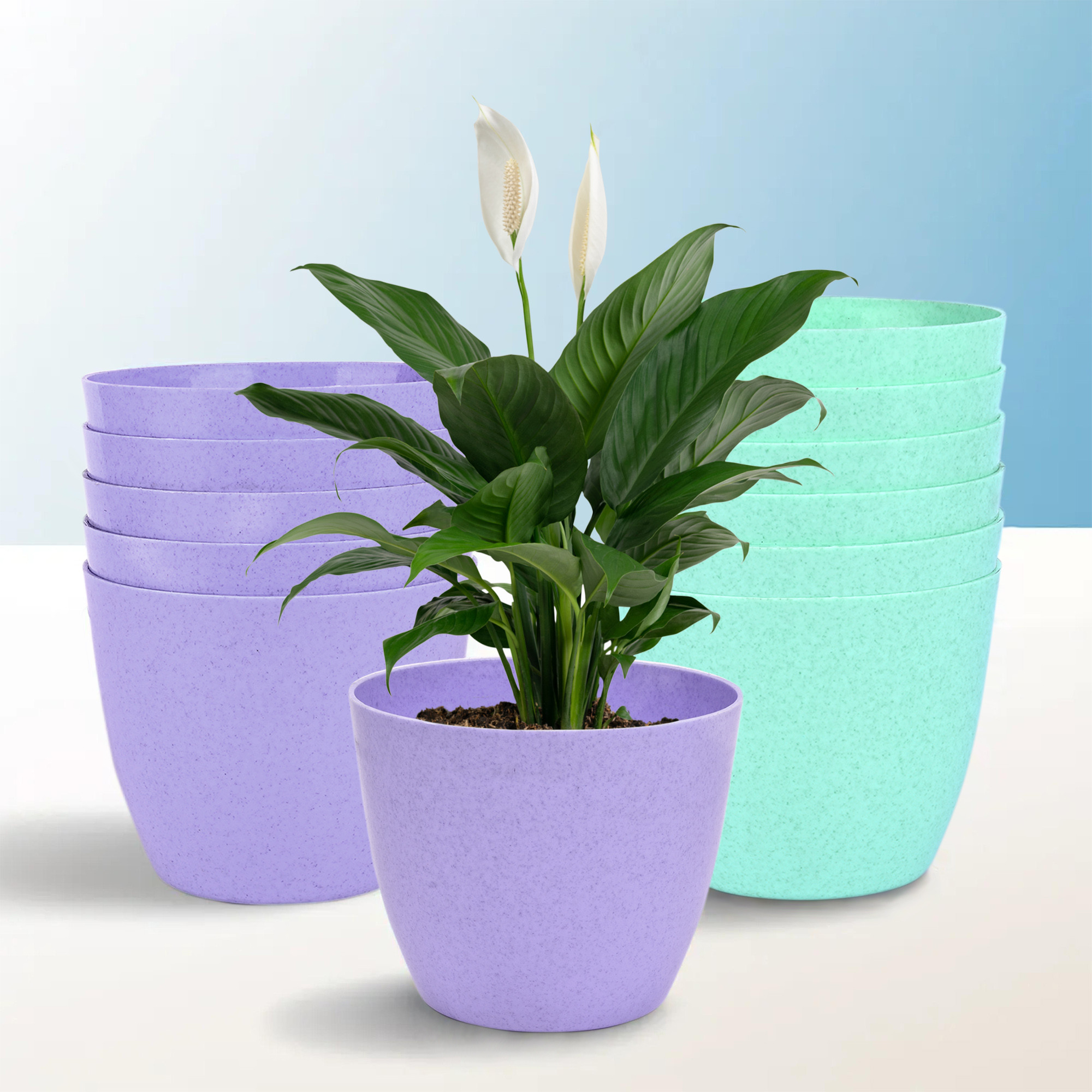Kuber Industries Flower Pot | Flower Pot for Living Room-Office | Flower Planters for Home-office-Lawns & Garden Décor | Flower Pots for Balcony | Marble Cool | 5 Inch | Purple & Mint Green