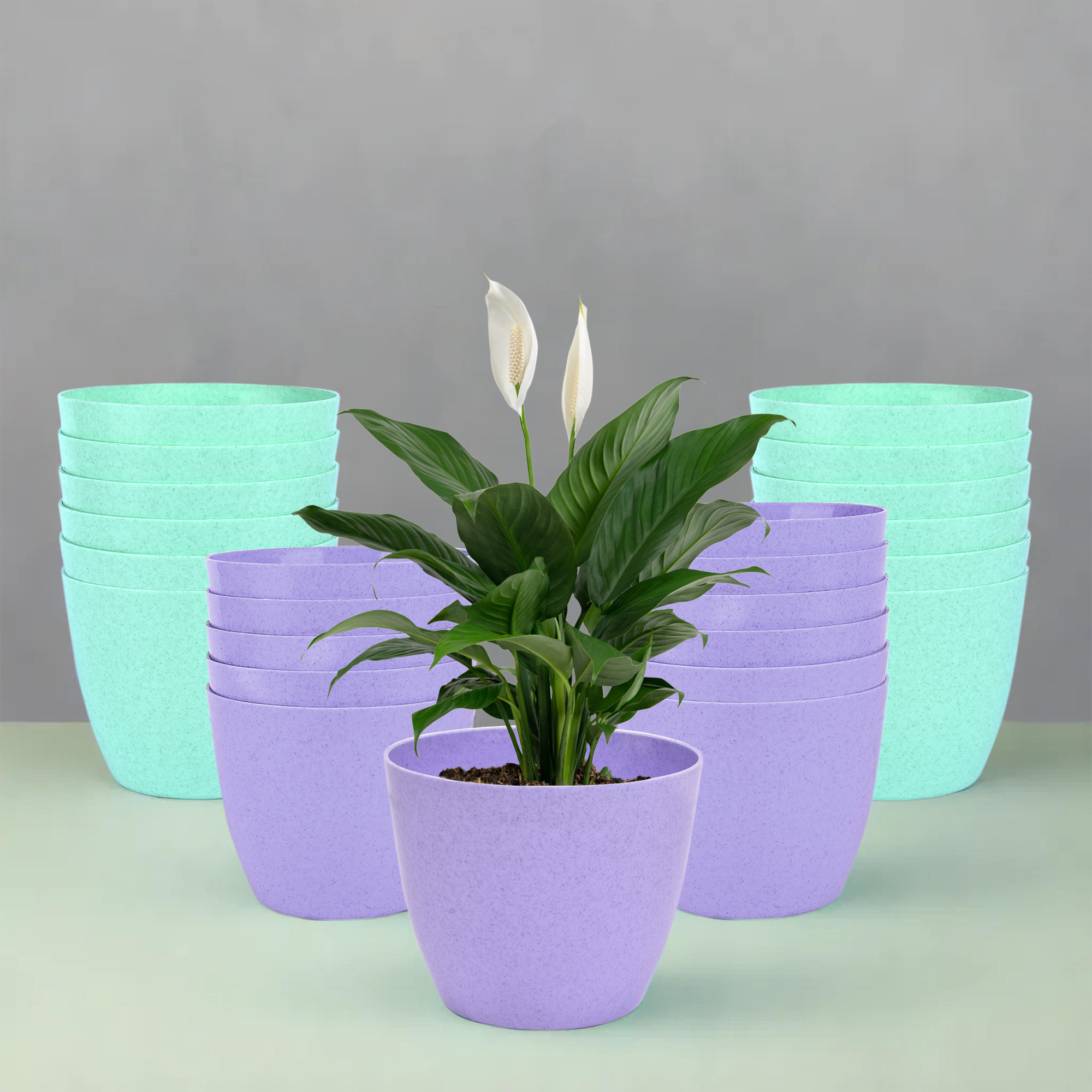 Kuber Industries Flower Pot | Flower Pot for Living Room-Office | Flower Planters for Home-office-Lawns & Garden Décor | Flower Pots for Balcony | Marble Cool | 5 Inch | Purple & Mint Green