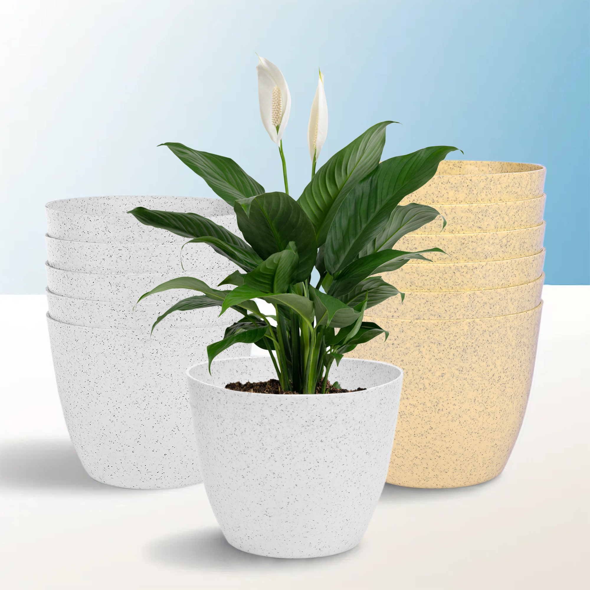Kuber Industries Flower Pot | Flower Pot for Living Room-Office | Flower Planters for Home-office-Lawns & Garden Décor | Planters Pots for Balcony | Marble Cool | 5 Inch | White & Beige