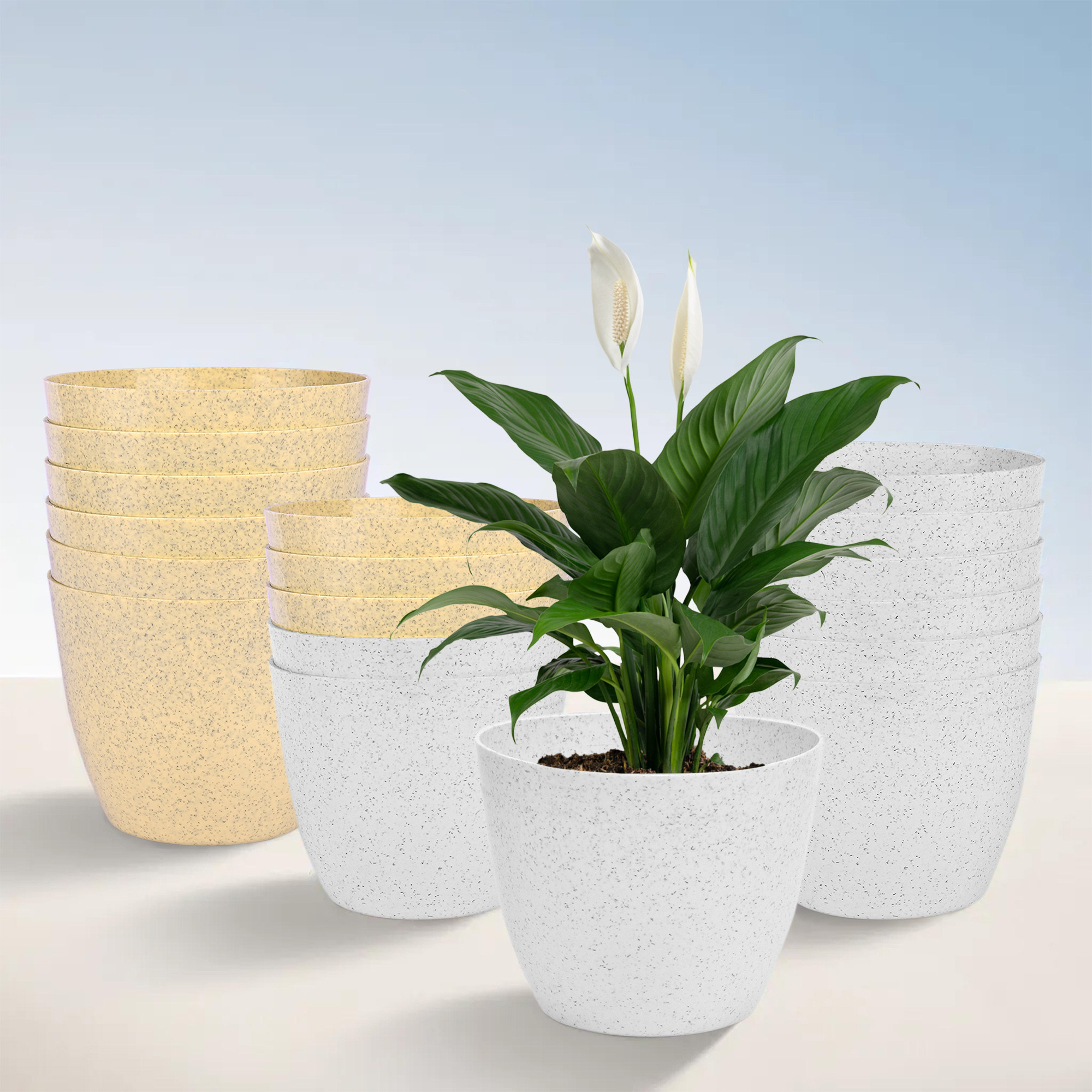 Kuber Industries Flower Pot | Flower Pot for Living Room-Office | Flower Planters for Home-office-Lawns & Garden Décor | Planters Pots for Balcony | Marble Cool | 5 Inch | White & Beige