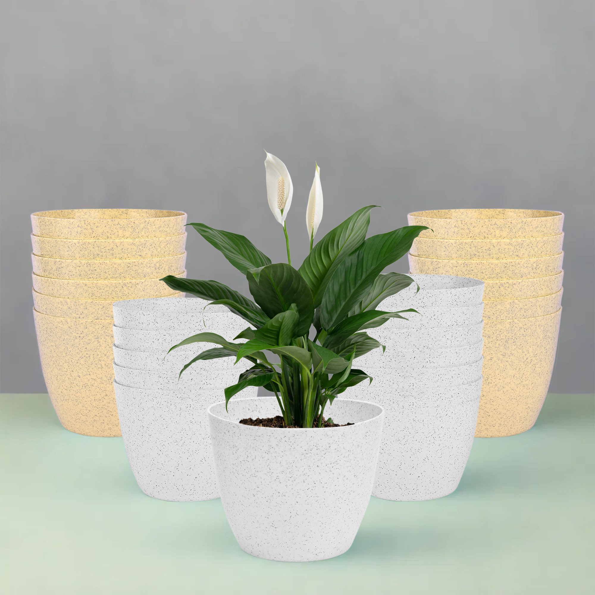 Kuber Industries Flower Pot | Flower Pot for Living Room-Office | Flower Planters for Home-office-Lawns & Garden Décor | Planters Pots for Balcony | Marble Cool | 5 Inch | White & Beige