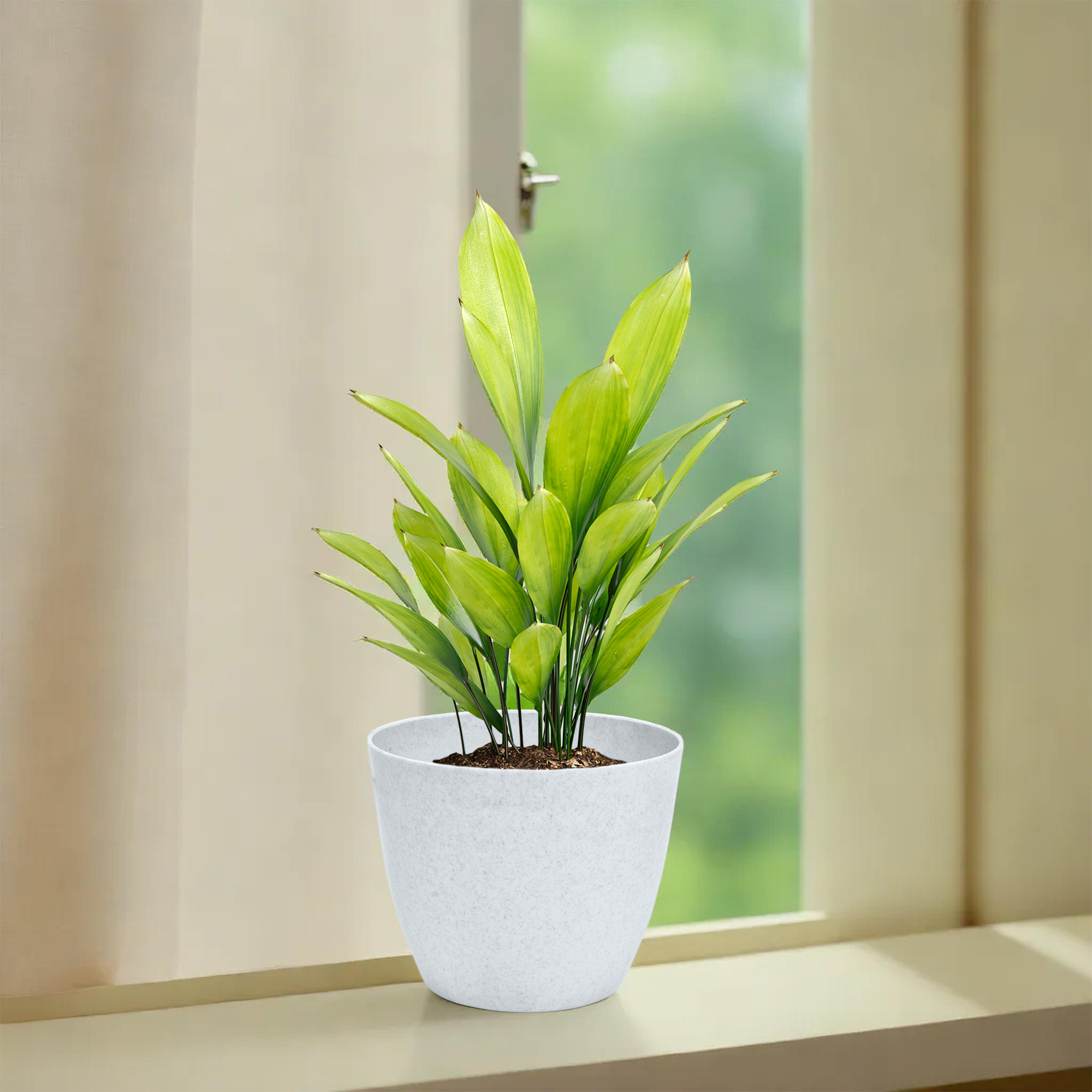 Kuber Industries Flower Pot | Flower Pot for Living Room-Office | Flower Planters for Home-office-Lawns & Garden Décor | Planters Pots for Balcony | Marble Cool | 5 Inch | White & Peach