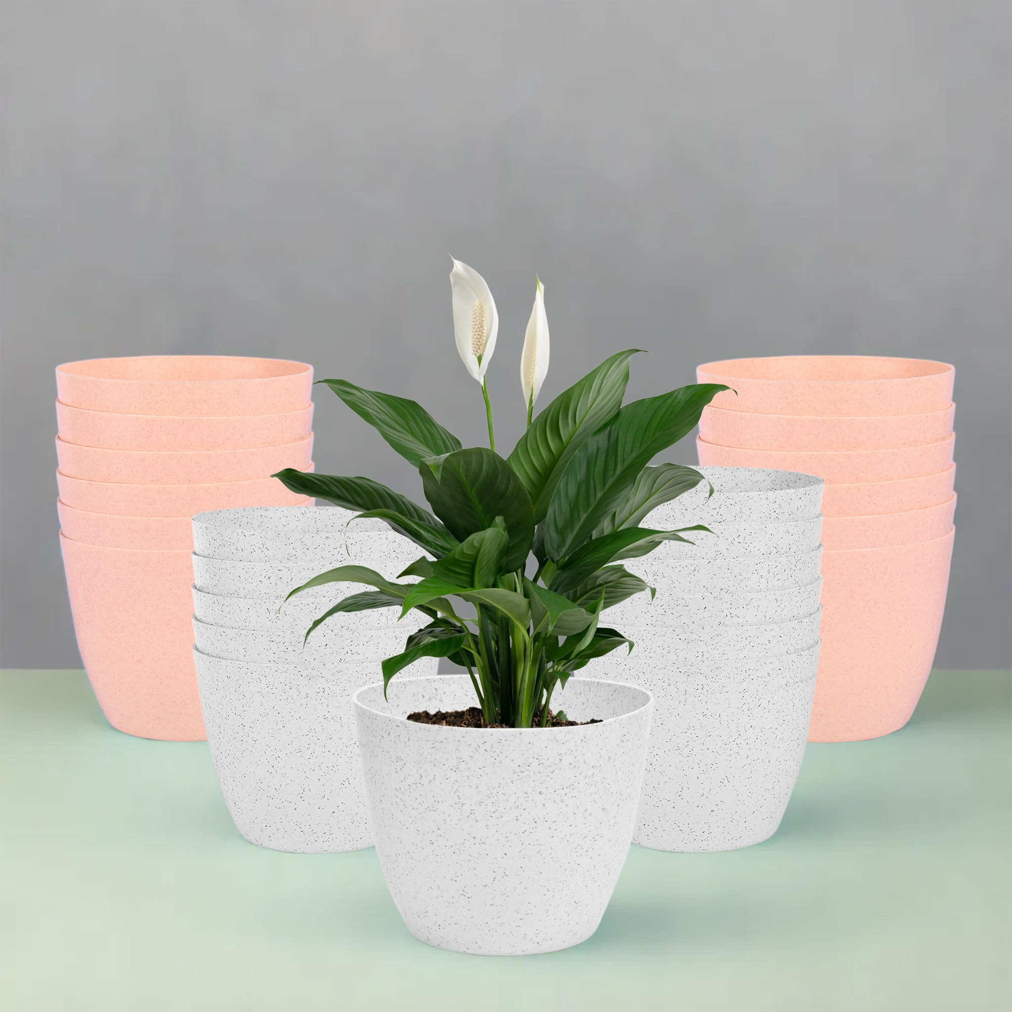 Kuber Industries Flower Pot | Flower Pot for Living Room-Office | Flower Planters for Home-office-Lawns & Garden Décor | Planters Pots for Balcony | Marble Cool | 5 Inch | White & Peach