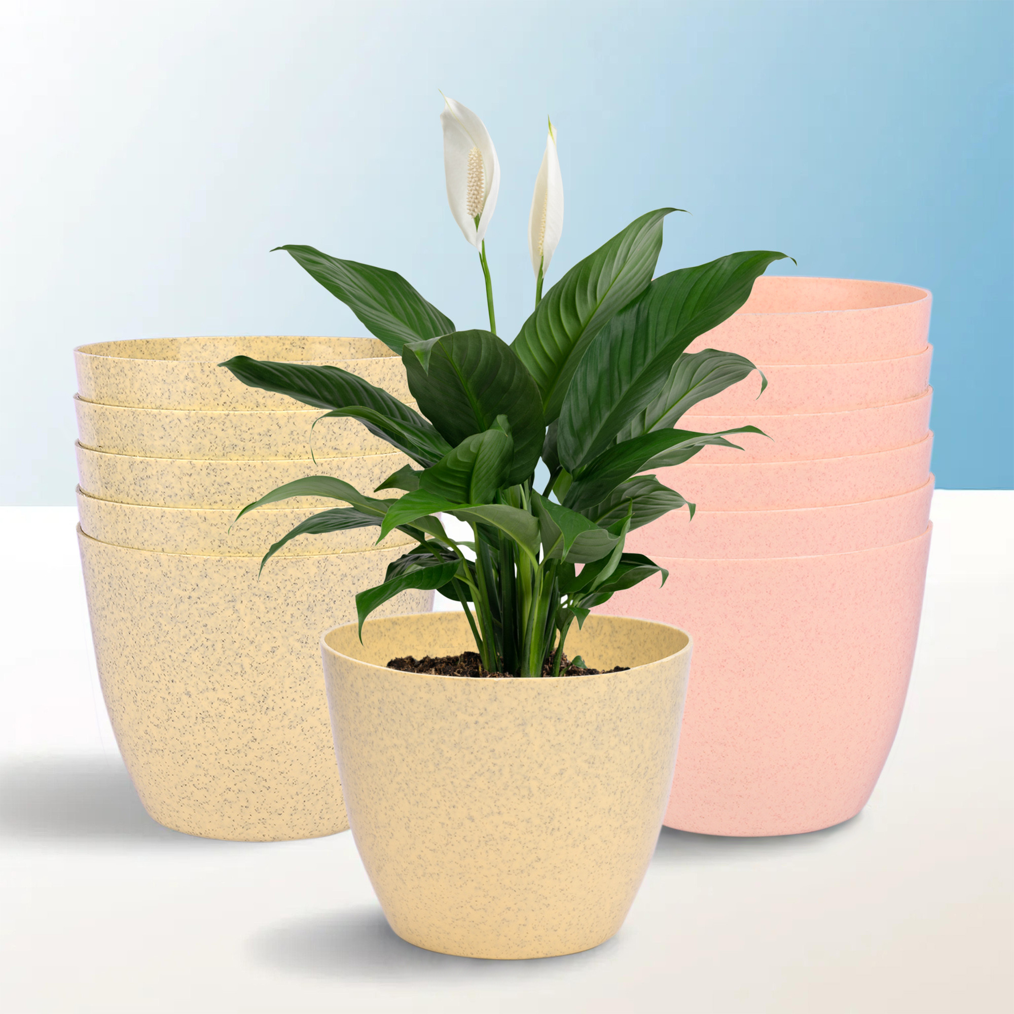 Kuber Industries Flower Pot | Flower Pot for Living Room-Office | Flower Planters for Home-office-Lawns & Garden Décor | Planters Pots for Balcony | Marble Cool | 5 Inch | Beige & Peach