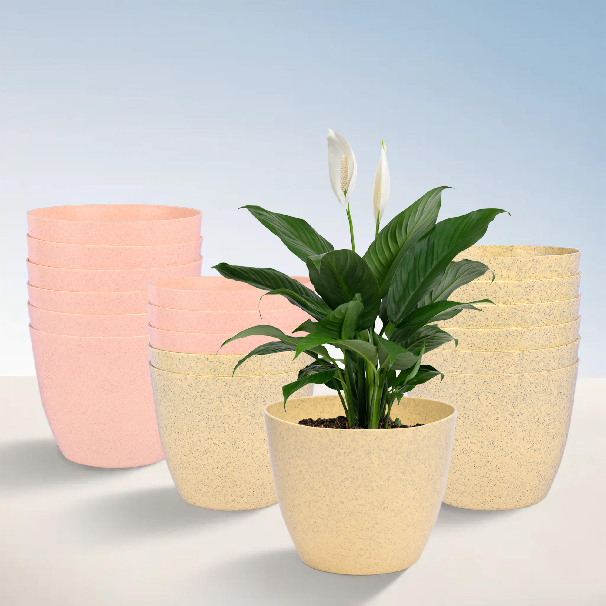 Kuber Industries Flower Pot | Flower Pot for Living Room-Office | Flower Planters for Home-office-Lawns & Garden Décor | Planters Pots for Balcony | Marble Cool | 5 Inch | Beige & Peach
