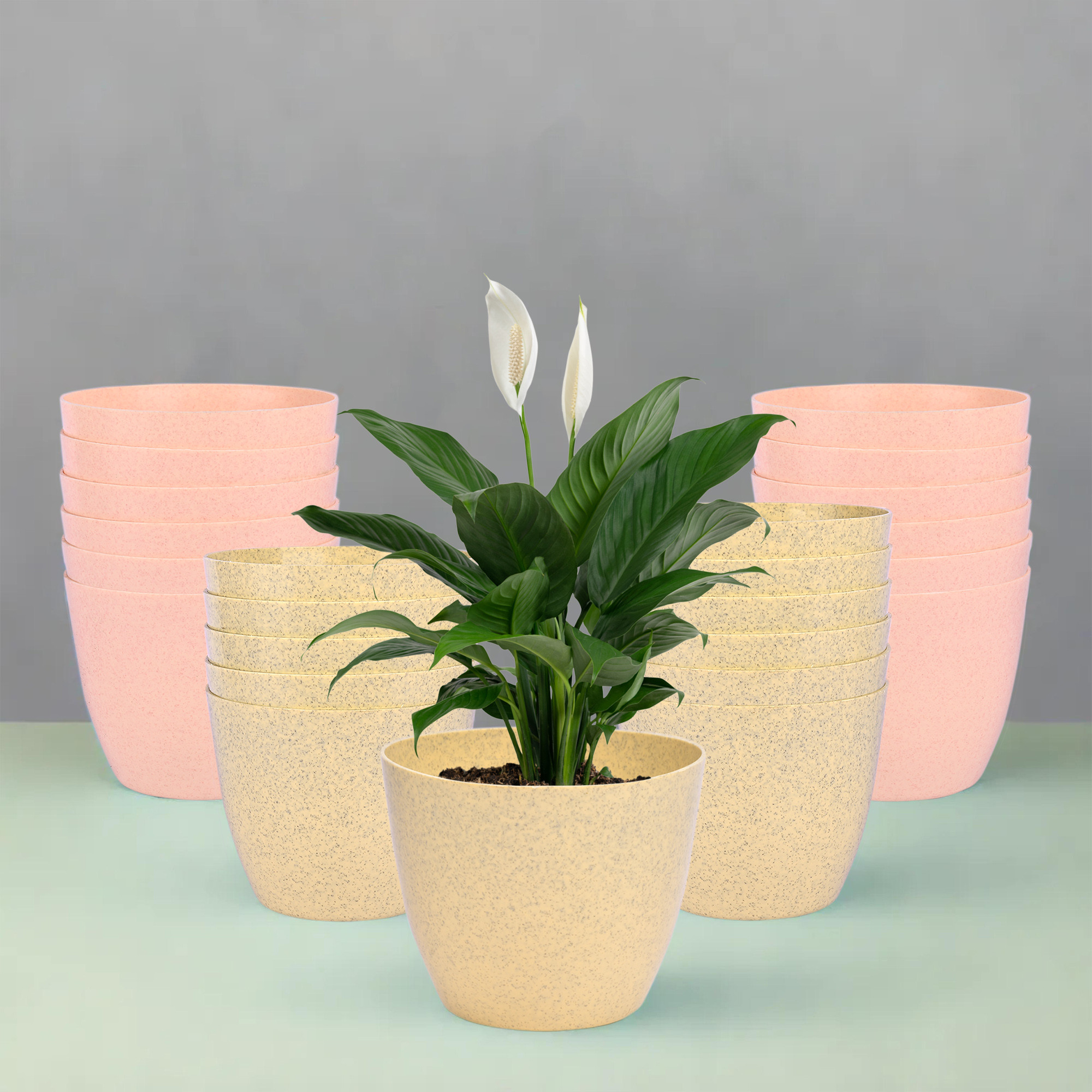 Kuber Industries Flower Pot | Flower Pot for Living Room-Office | Flower Planters for Home-office-Lawns & Garden Décor | Planters Pots for Balcony | Marble Cool | 5 Inch | Beige & Peach