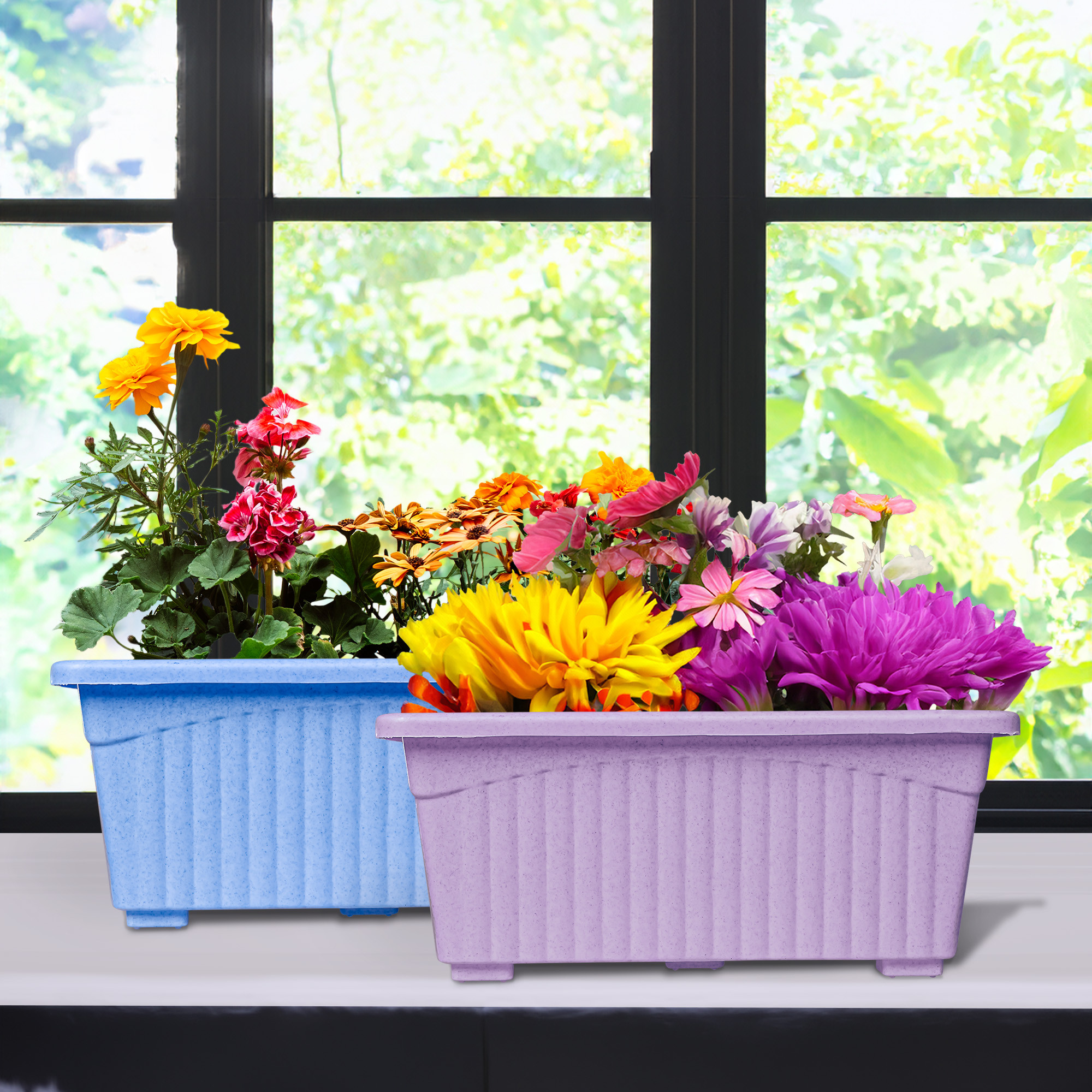 Kuber Industries Flower Pot | Flower Pot for Living Room-Office | Planters for Home-Lawns & Gardening | Window Flower Pots for Balcony | Marble Jupitar | Sky Blue & Purple