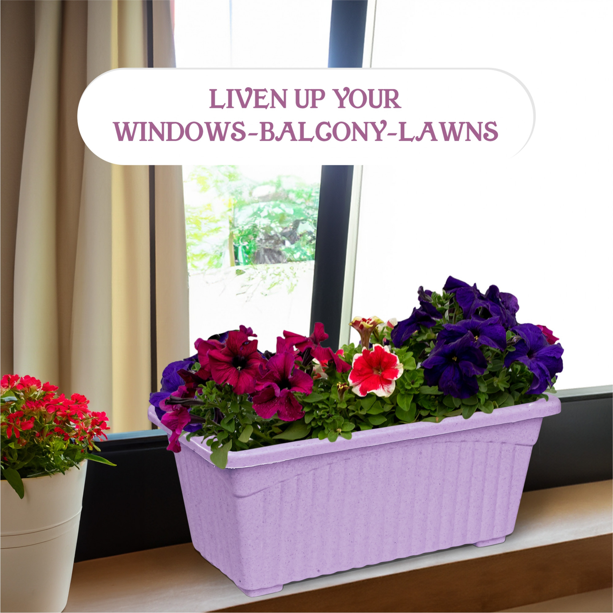 Kuber Industries Flower Pot | Flower Pot for Living Room-Office | Planters for Home-Lawns & Gardening | Window Flower Pots for Balcony | Marble Jupitar | Sky Blue & Purple
