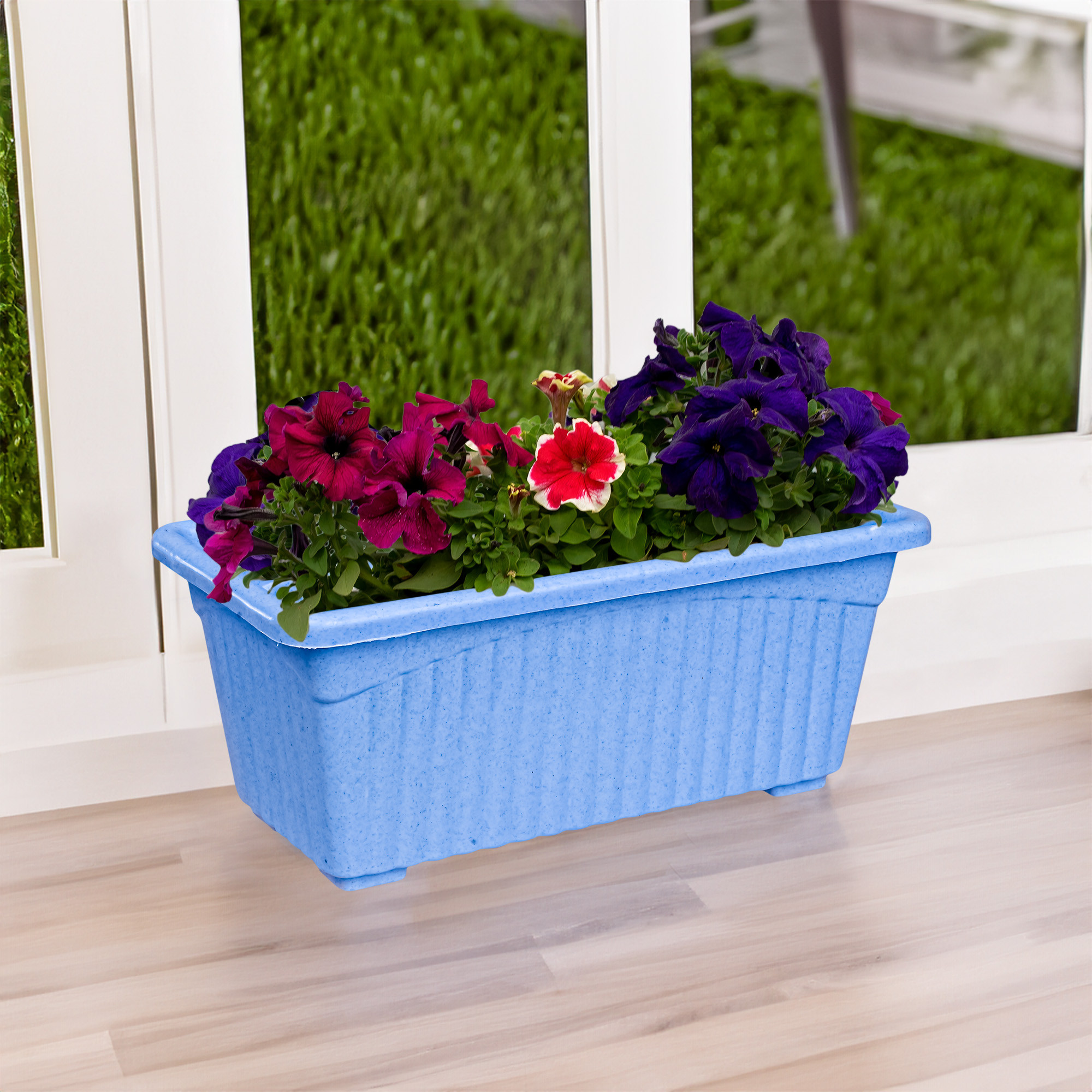 Kuber Industries Flower Pot | Flower Pot for Living Room-Office | Planters for Home-Lawns & Gardening | Window Flower Pots for Balcony | Marble Jupitar | Sky Blue & White