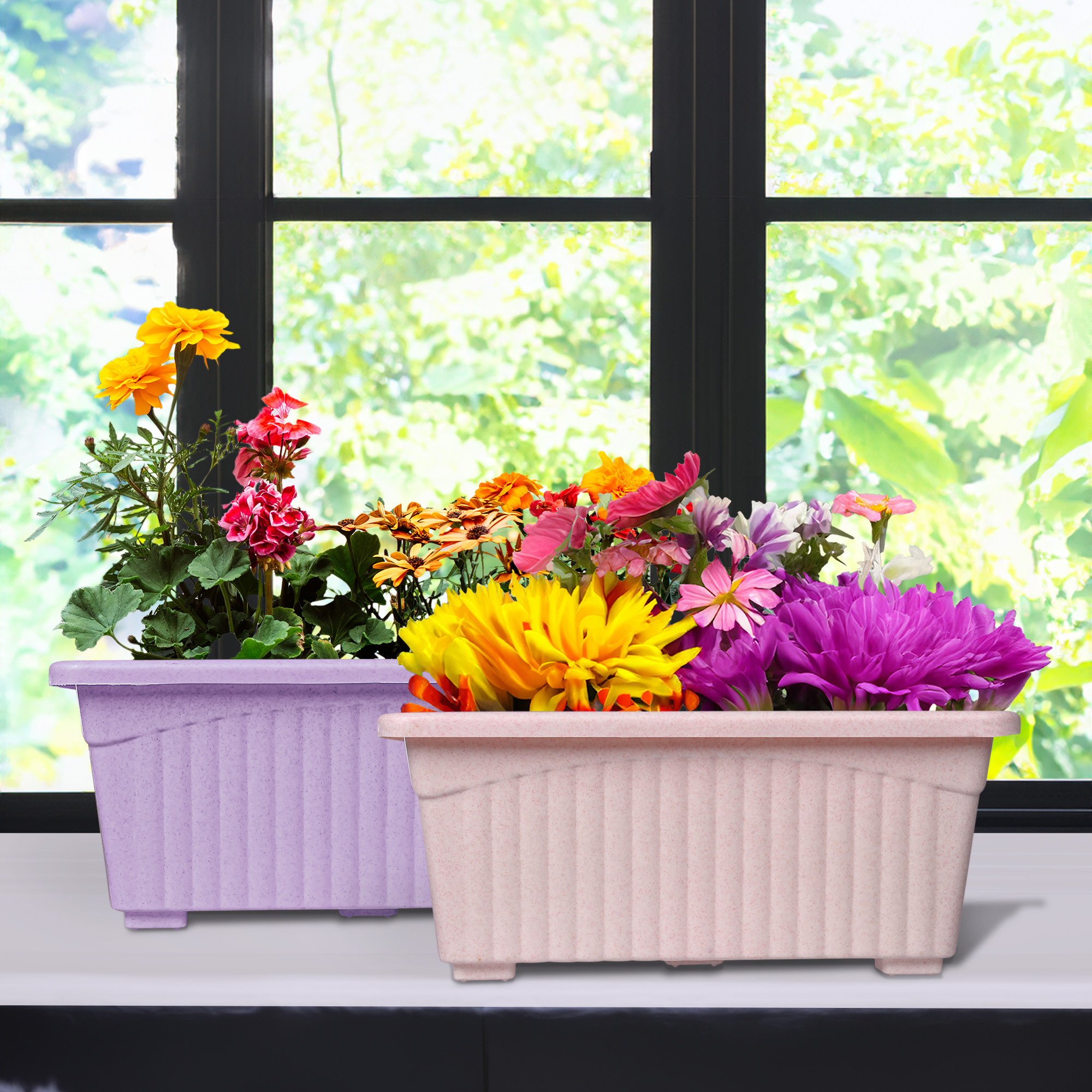 Kuber Industries Flower Pot | Flower Pot for Living Room-Office | Planters for Home-Lawns & Gardening | Window Flower Pots for Balcony | Marble Jupitar | Purple & Pink