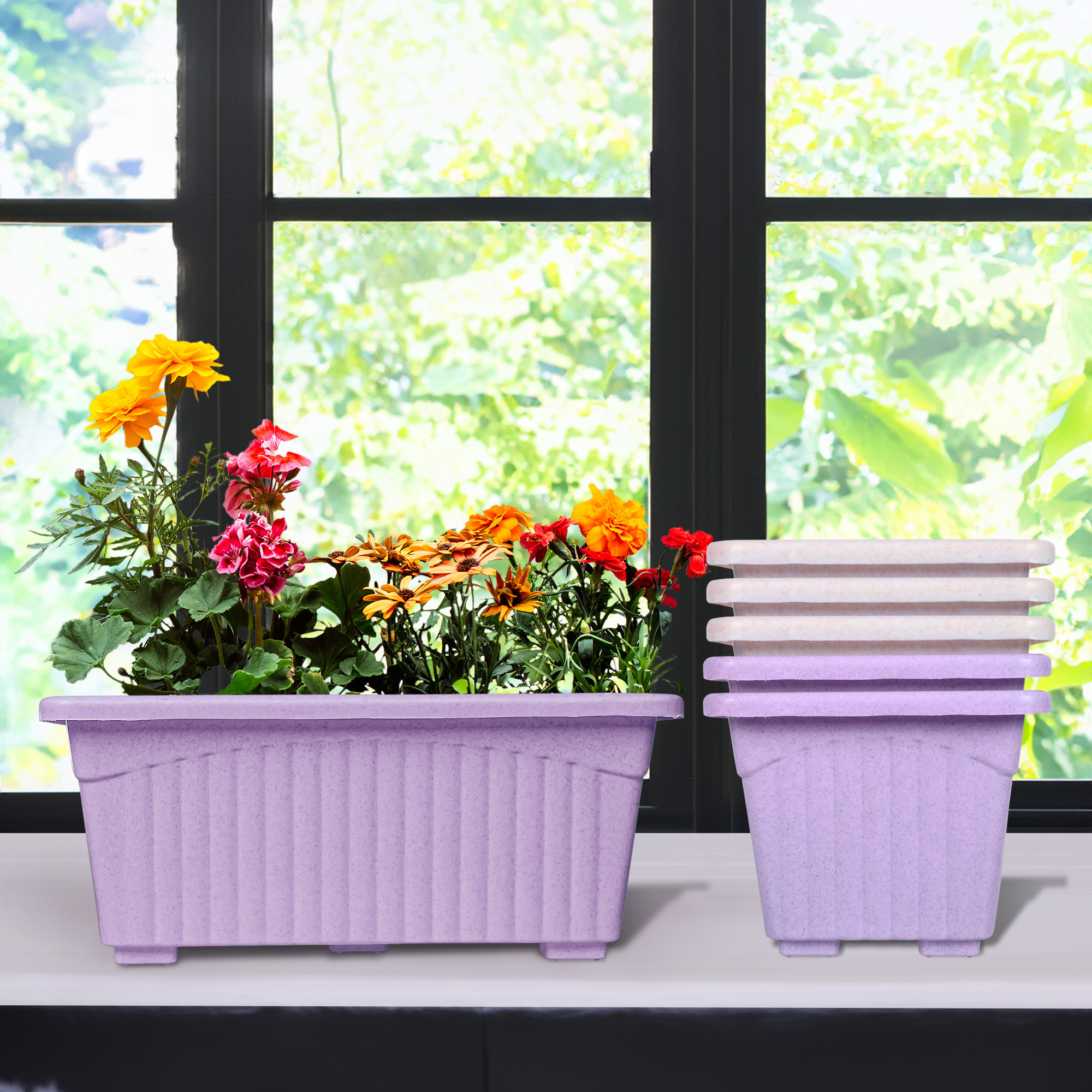 Kuber Industries Flower Pot | Flower Pot for Living Room-Office | Planters for Home-Lawns & Gardening | Window Flower Pots for Balcony | Marble Jupitar | Purple & Pink