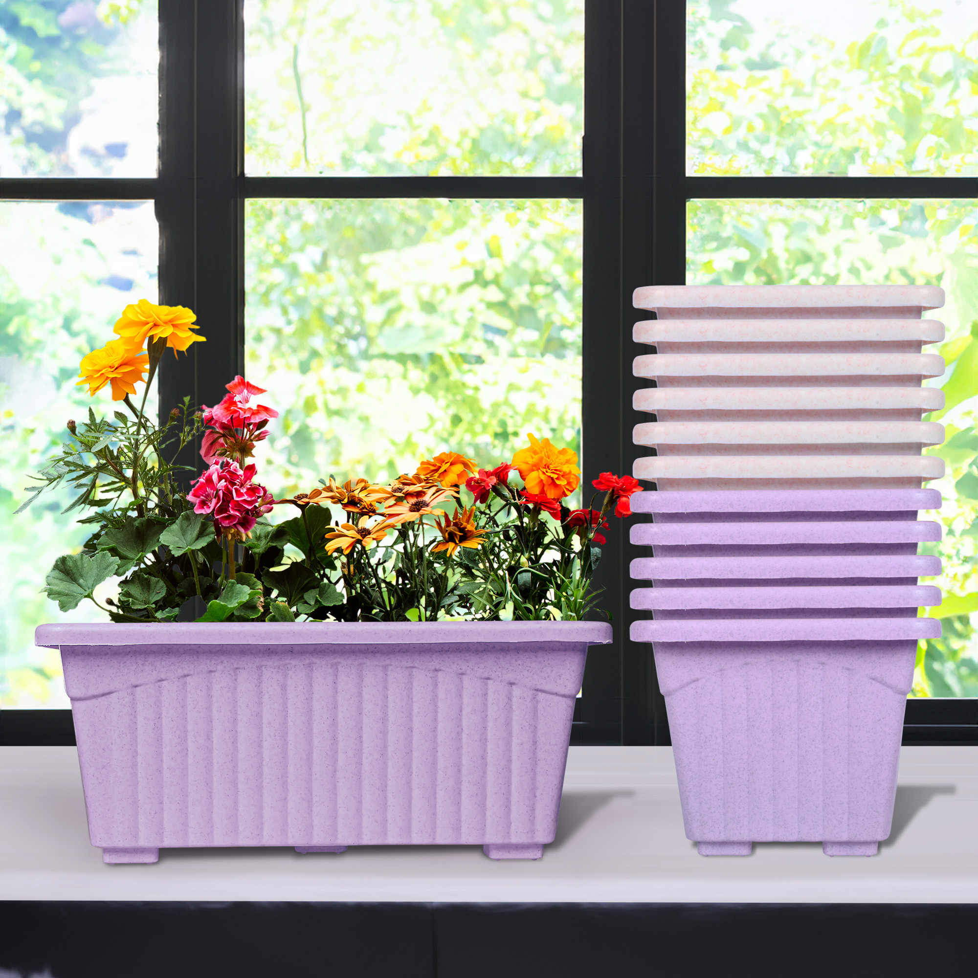 Kuber Industries Flower Pot | Flower Pot for Living Room-Office | Planters for Home-Lawns & Gardening | Window Flower Pots for Balcony | Marble Jupitar | Purple & Pink