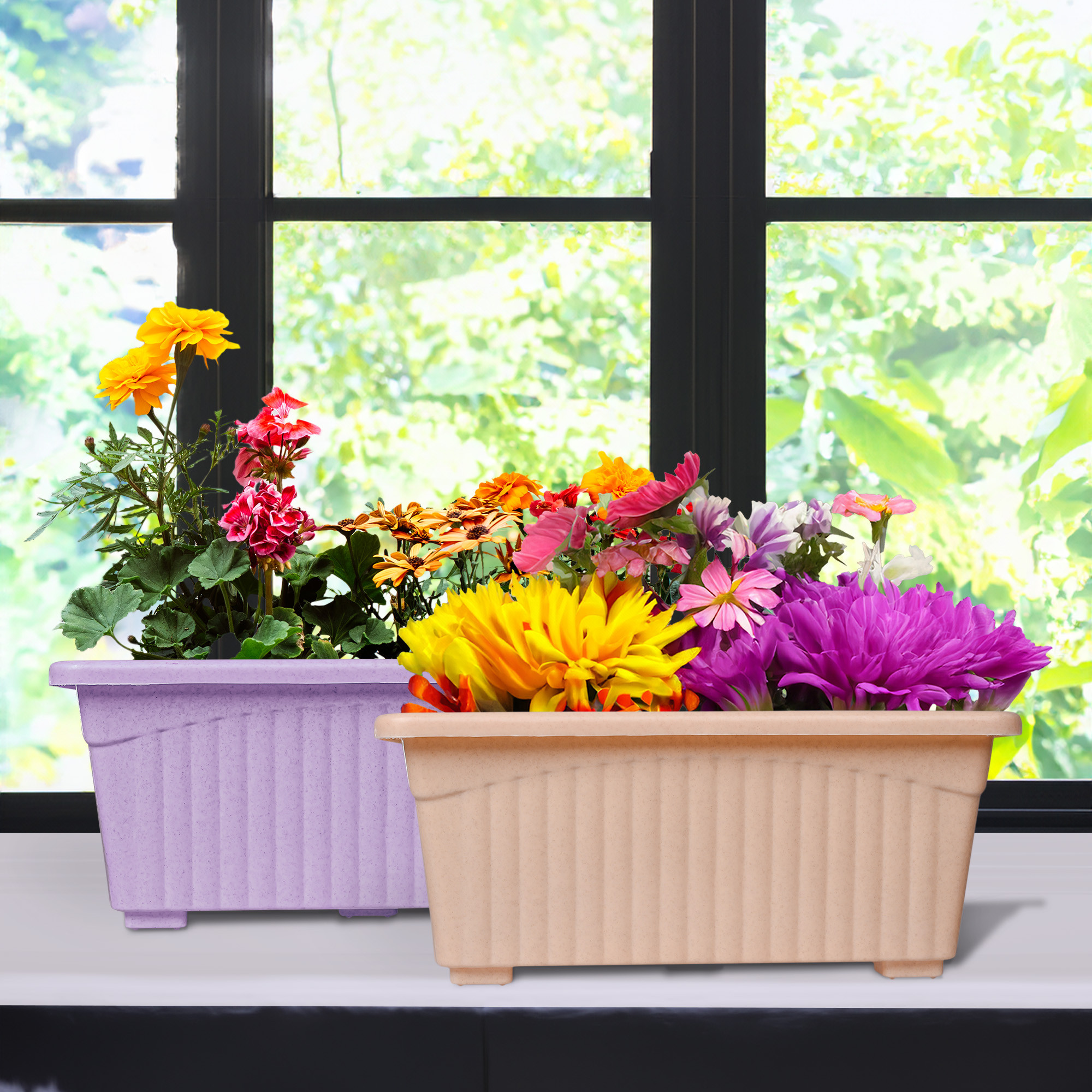Kuber Industries Flower Pot | Flower Pot for Living Room-Office | Planters for Home-Lawns & Gardening | Window Flower Pots for Balcony | Marble Jupitar | Purple & Peach