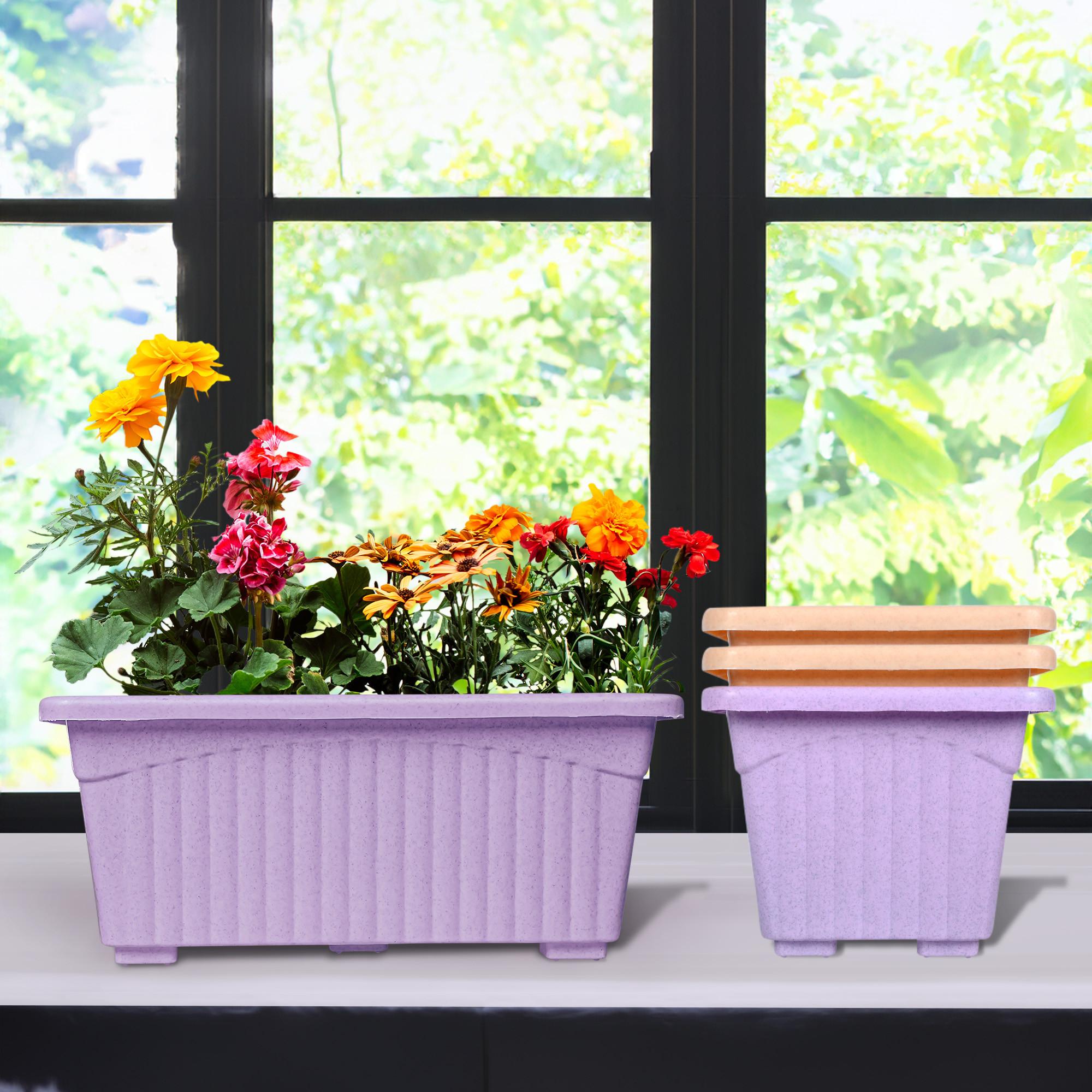 Kuber Industries Flower Pot | Flower Pot for Living Room-Office | Planters for Home-Lawns & Gardening | Window Flower Pots for Balcony | Marble Jupitar | Purple & Peach