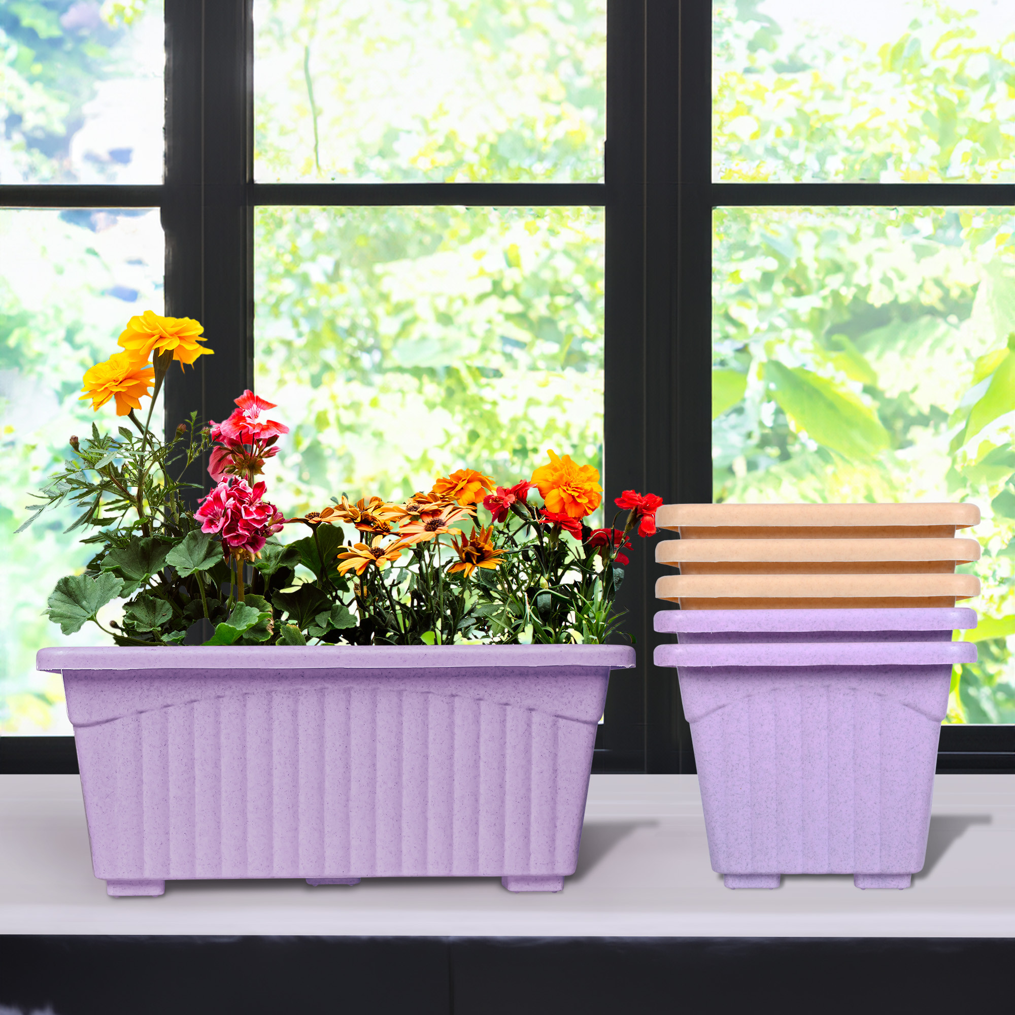 Kuber Industries Flower Pot | Flower Pot for Living Room-Office | Planters for Home-Lawns & Gardening | Window Flower Pots for Balcony | Marble Jupitar | Purple & Peach