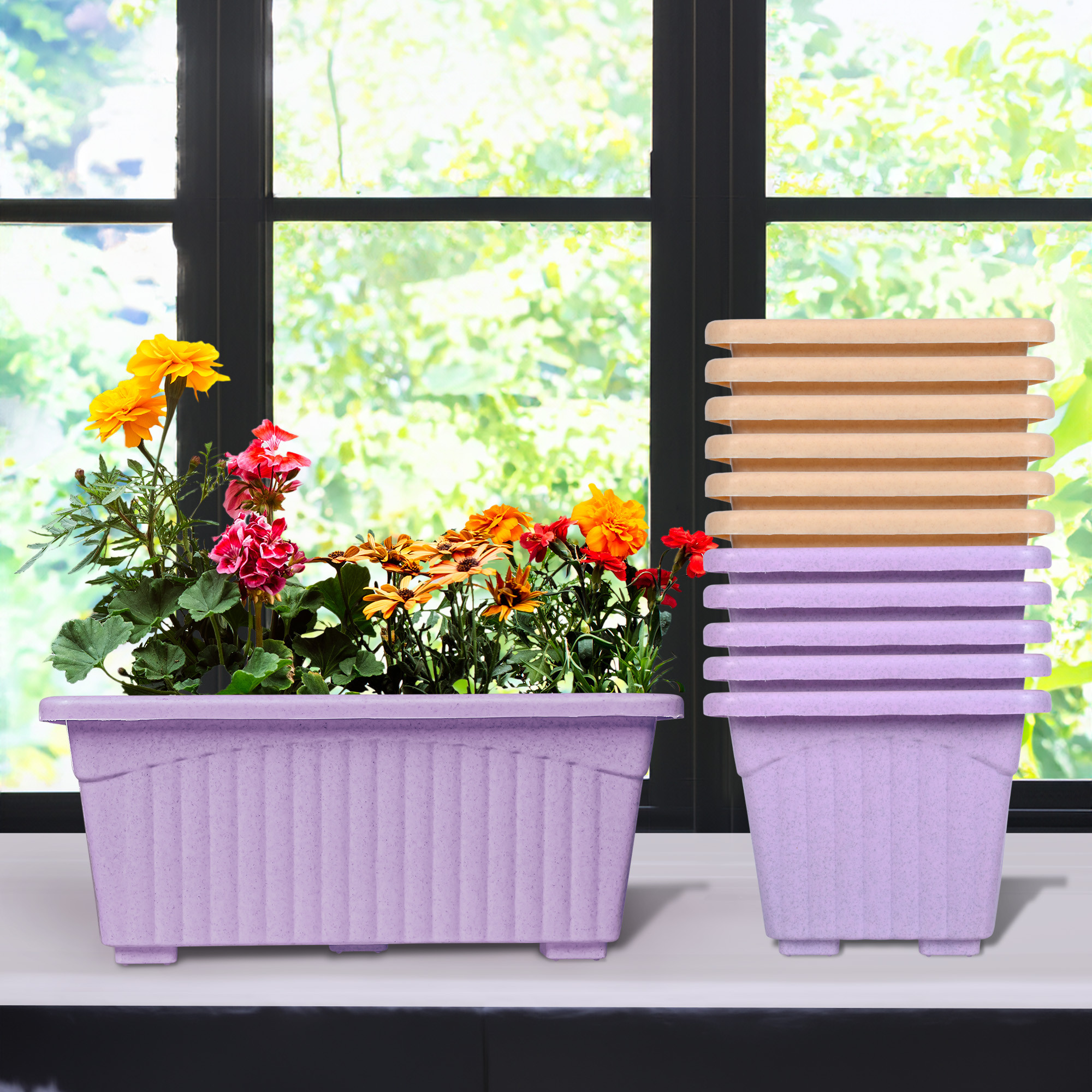 Kuber Industries Flower Pot | Flower Pot for Living Room-Office | Planters for Home-Lawns & Gardening | Window Flower Pots for Balcony | Marble Jupitar | Purple & Peach
