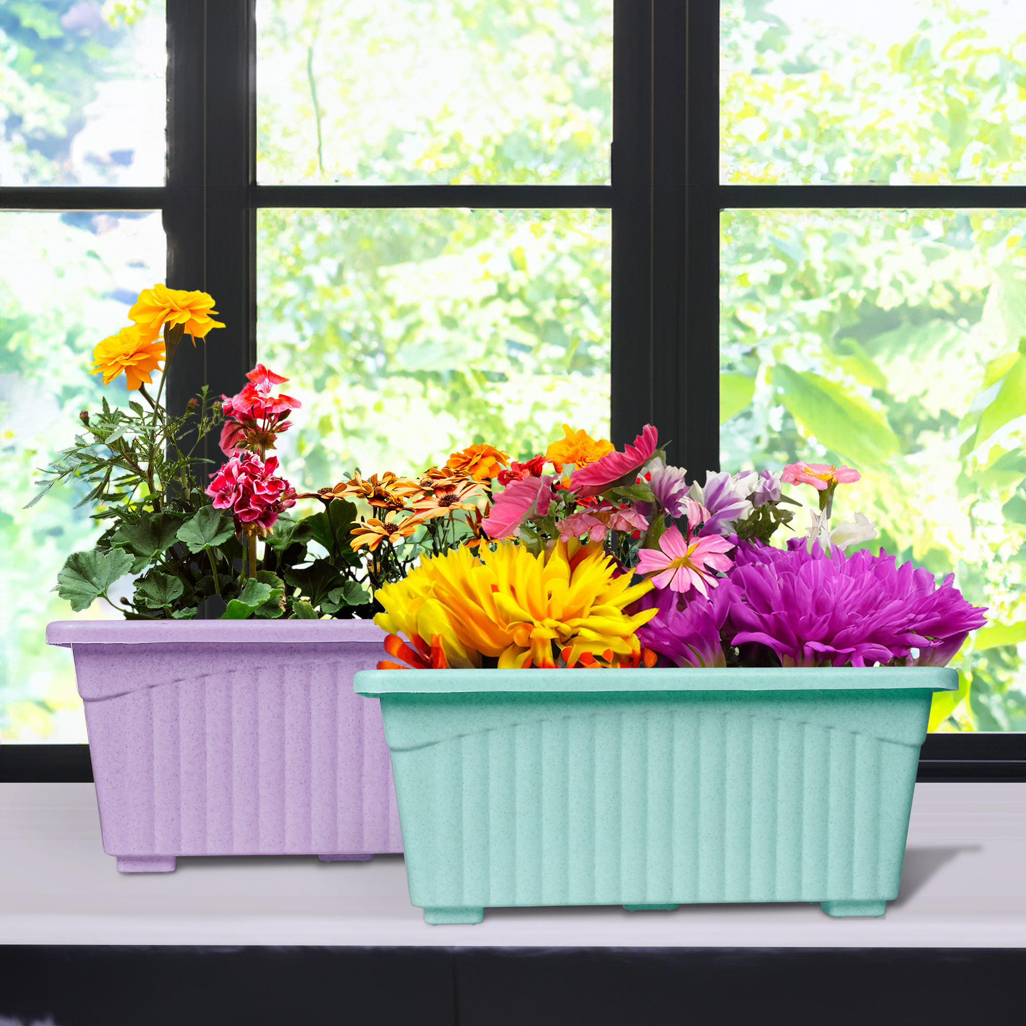 Kuber Industries Flower Pot | Flower Pot for Living Room-Office | Planters for Home-Lawns & Gardening | Window Flower Pots for Balcony | Marble Jupitar | Purple & Green