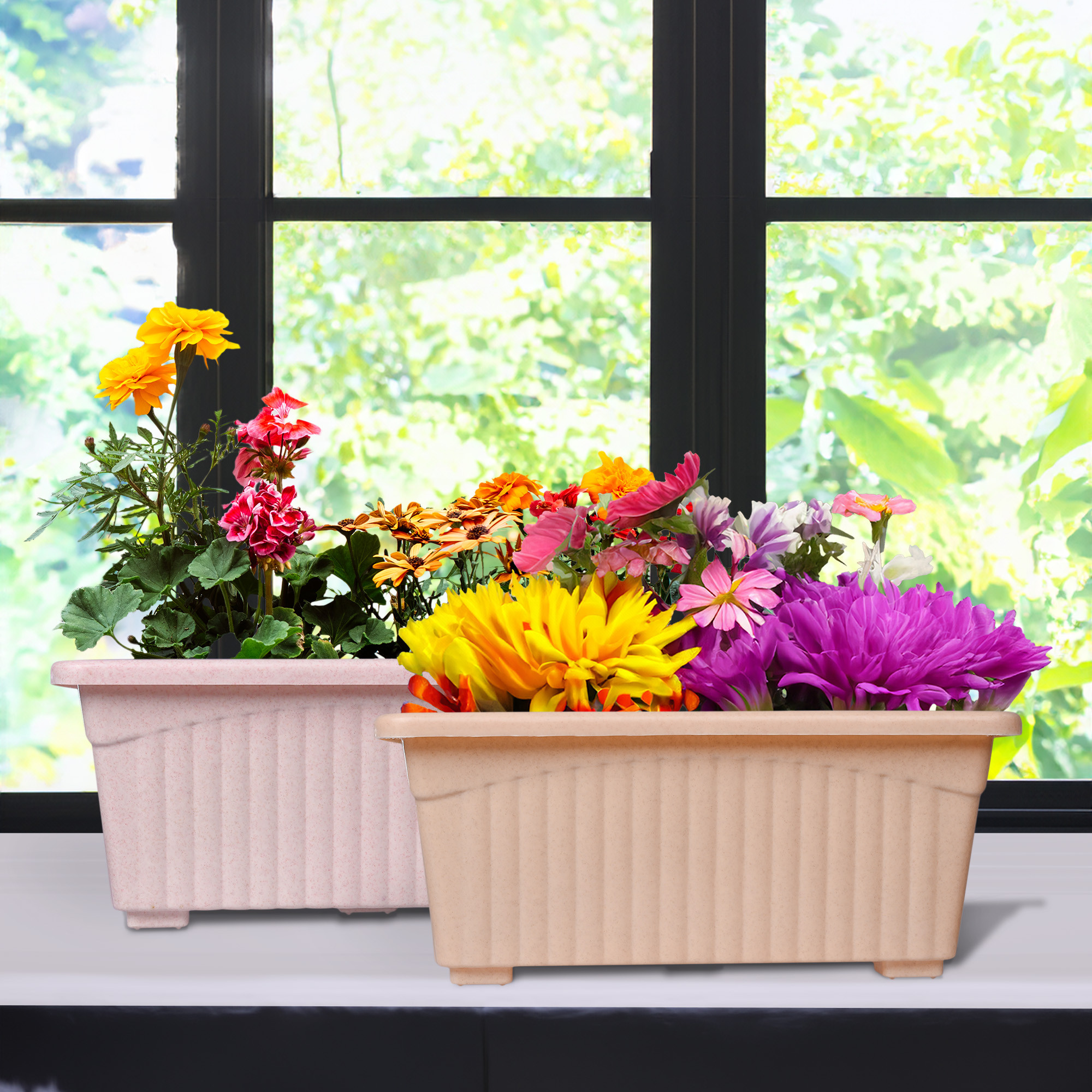 Kuber Industries Flower Pot | Flower Pot for Living Room-Office | Planters for Home-Lawns & Gardening | Window Flower Pots for Balcony | Marble Jupitar | Pink & Peach