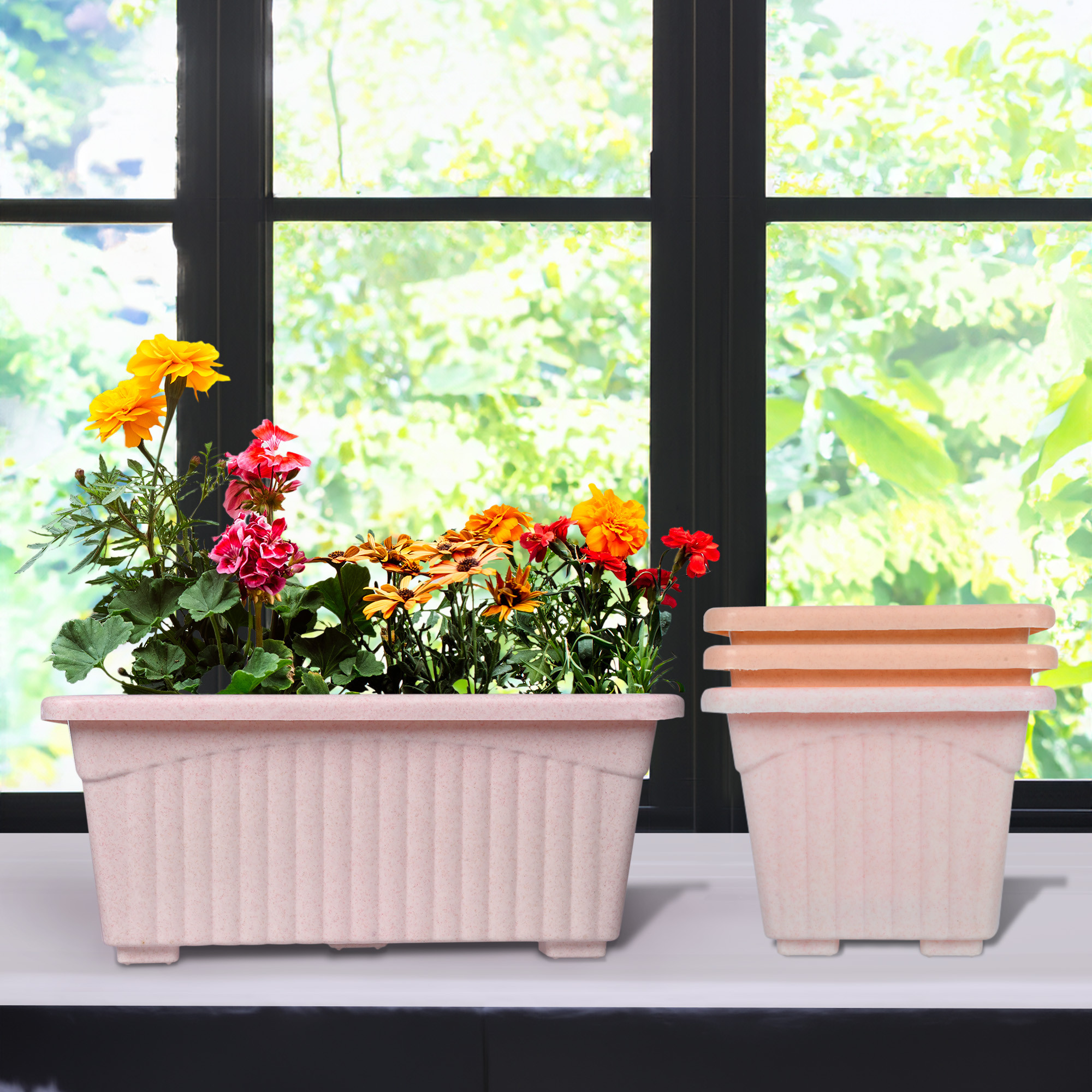 Kuber Industries Flower Pot | Flower Pot for Living Room-Office | Planters for Home-Lawns & Gardening | Window Flower Pots for Balcony | Marble Jupitar | Pink & Peach