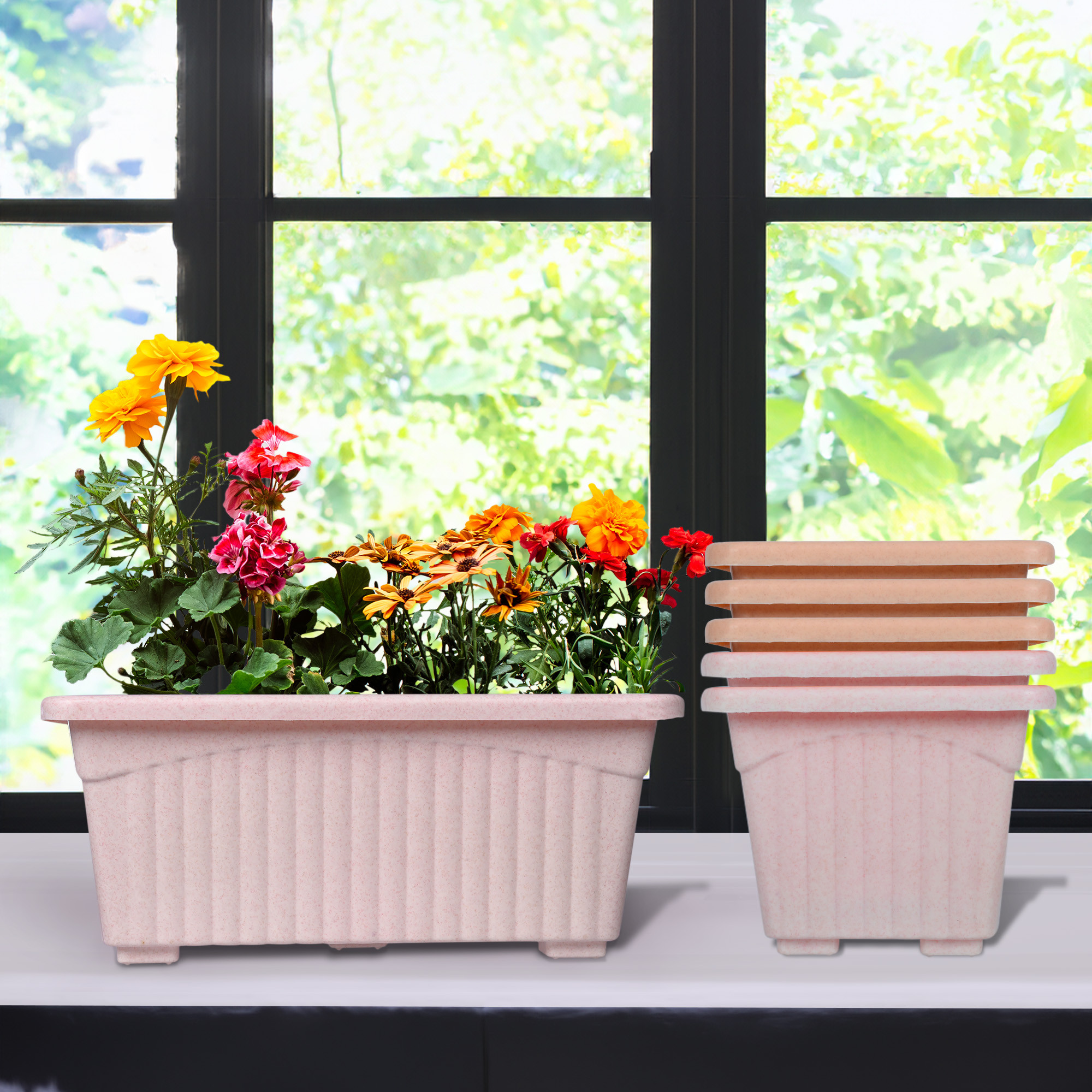 Kuber Industries Flower Pot | Flower Pot for Living Room-Office | Planters for Home-Lawns & Gardening | Window Flower Pots for Balcony | Marble Jupitar | Pink & Peach
