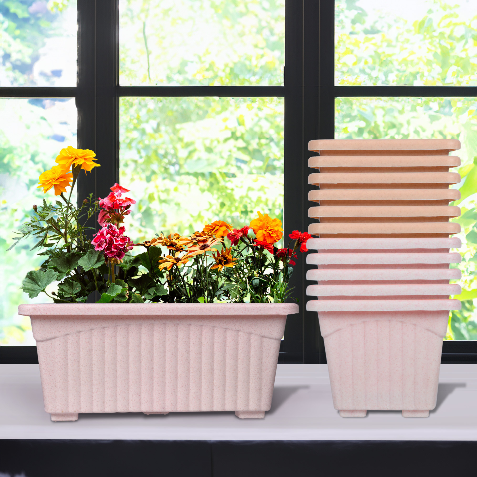 Kuber Industries Flower Pot | Flower Pot for Living Room-Office | Planters for Home-Lawns & Gardening | Window Flower Pots for Balcony | Marble Jupitar | Pink & Peach