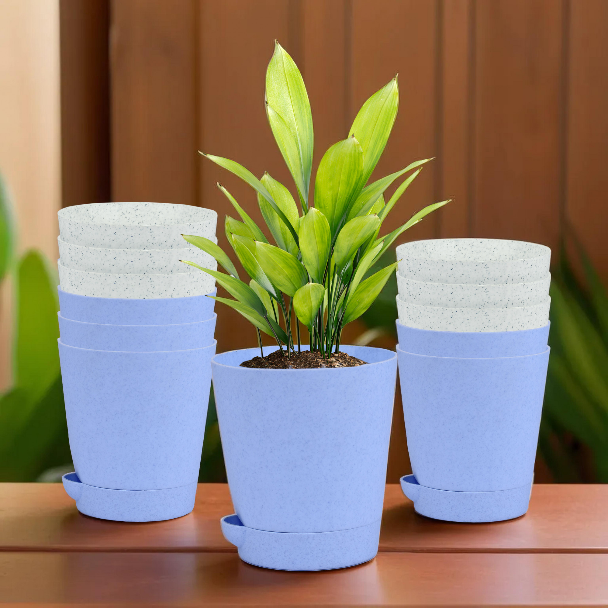 Kuber Industries Flower Pot | Flower Pot for Living Room-Office | Planters for Home-office-Lawns & Garden Décor | Self Watering Flower Planters Pots | Marble Titan | 4 Inch | Blue & White