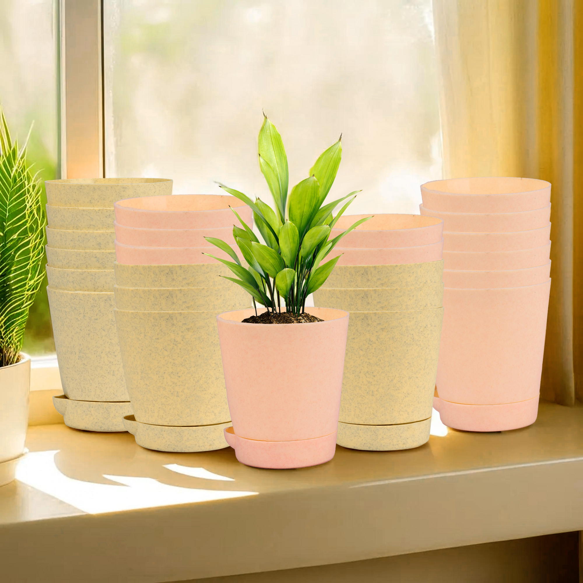 Kuber Industries Flower Pot | Flower Pot for Living Room-Office | Planters for Home-office-Lawns & Garden Décor | Self Watering Flower Planters Pots | Marble Titan | 4 Inch | Beige & Peach