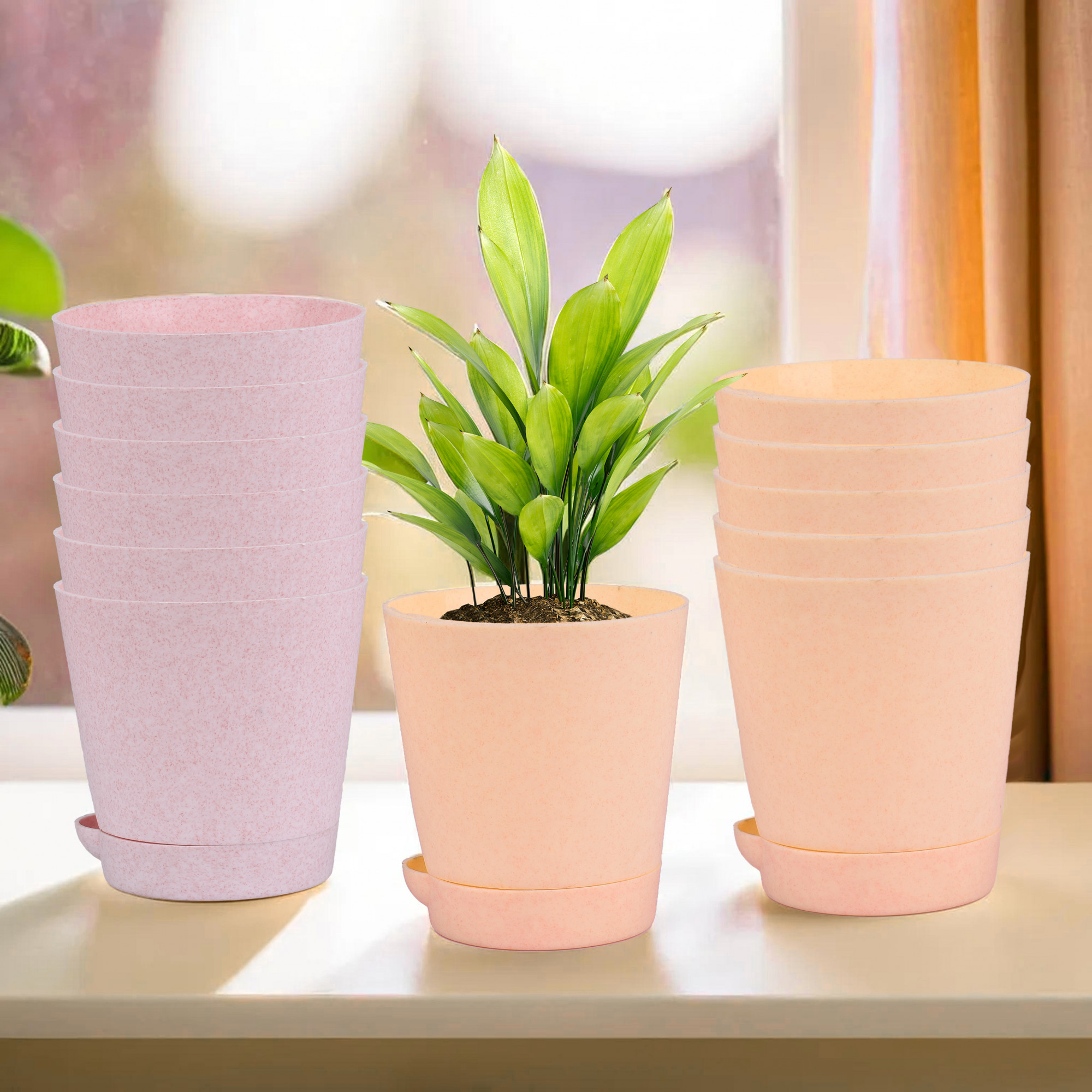 Kuber Industries Flower Pot | Flower Pot for Living Room-Office | Planters for Home-office-Lawns & Garden Décor | Self Watering Flower Planters Pots | Marble Titan | 4 Inch | Pink & Peach