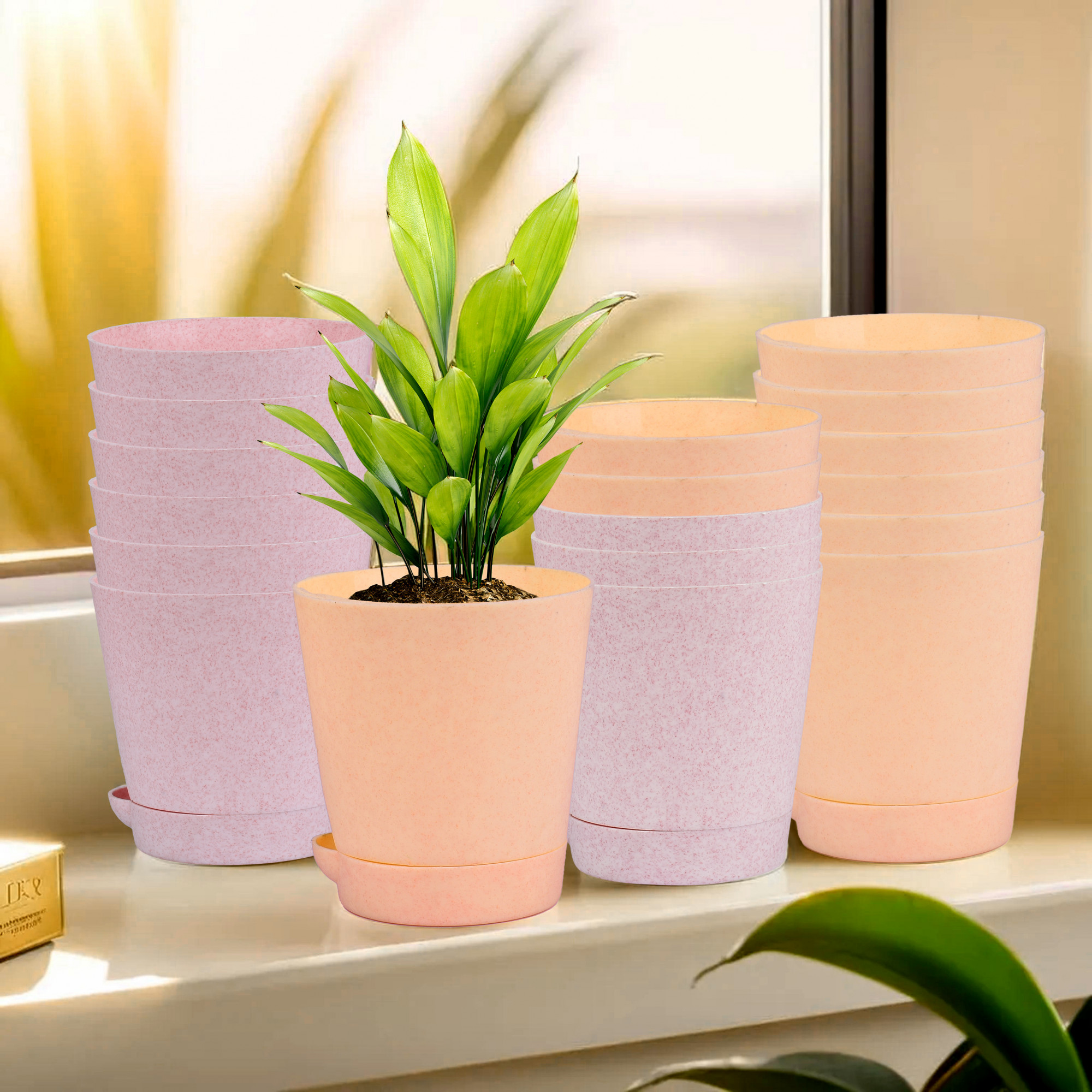 Kuber Industries Flower Pot | Flower Pot for Living Room-Office | Planters for Home-office-Lawns & Garden Décor | Self Watering Flower Planters Pots | Marble Titan | 4 Inch | Pink & Peach