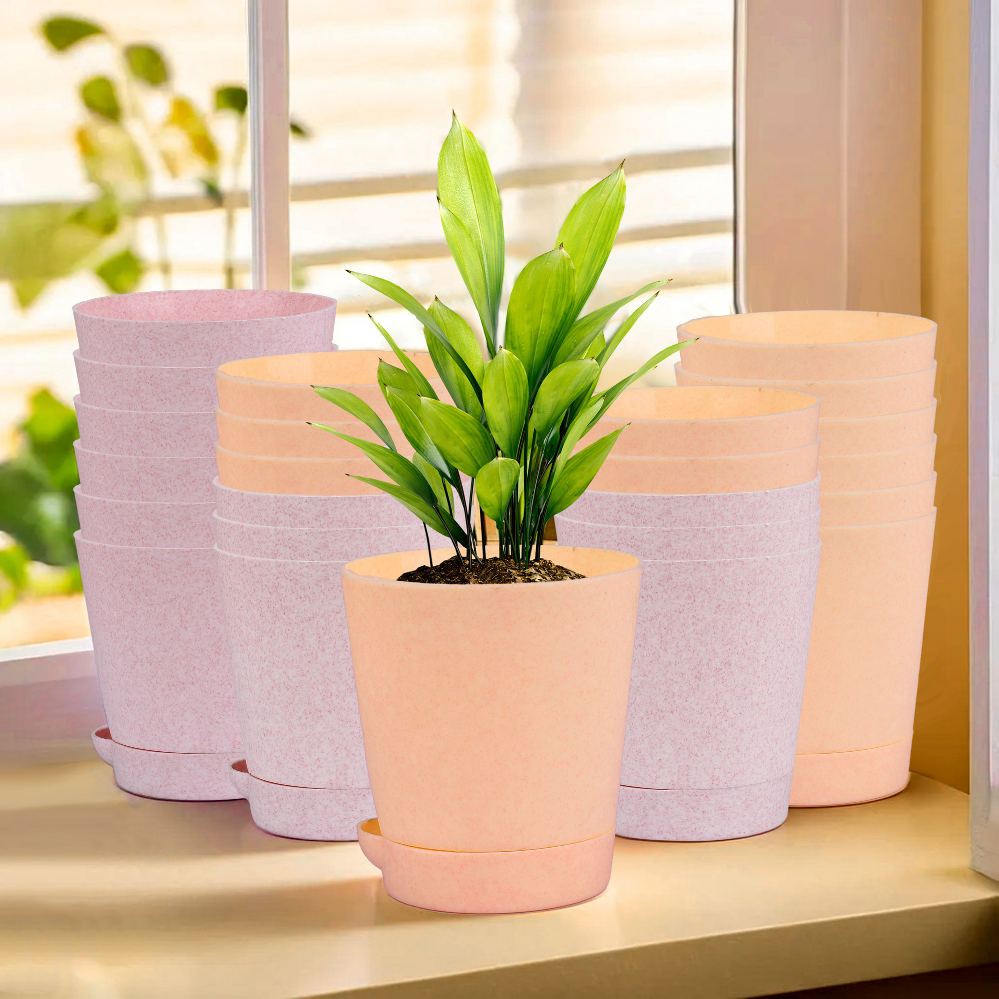 Kuber Industries Flower Pot | Flower Pot for Living Room-Office | Planters for Home-office-Lawns & Garden Décor | Self Watering Flower Planters Pots | Marble Titan | 4 Inch | Pink & Peach