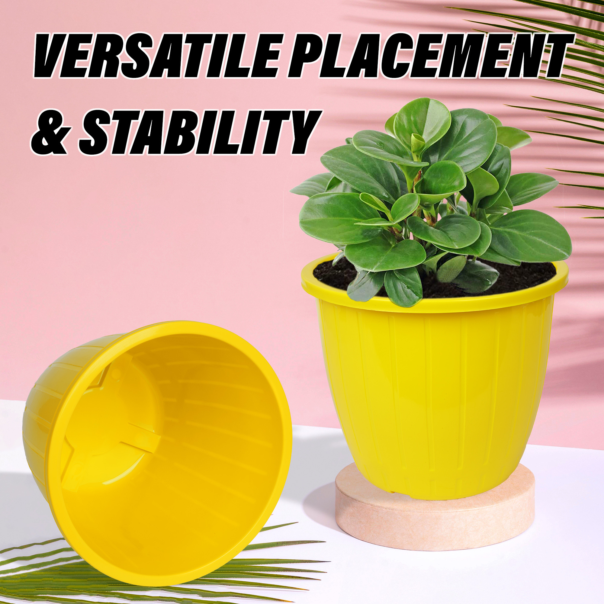 Kuber Industries Flower Pot  Flower Pots for Indoor  Outdoor  Plastic Pot for Gardening  Planter for Flower  Balcony Pots for Home Decor  Duro Flower Pot  8 Inch  Yellow