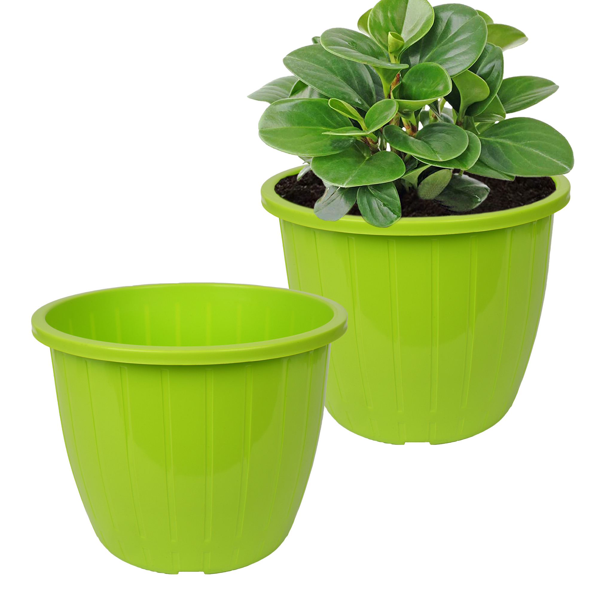 Kuber Industries Flower Pot | Flower Pots for Indoor & Outdoor | Plastic Pot for Gardening | Planter for Flower | Balcony Flower Pot with Drain Holes | Duro Flower Pot | 6 Inch |Green