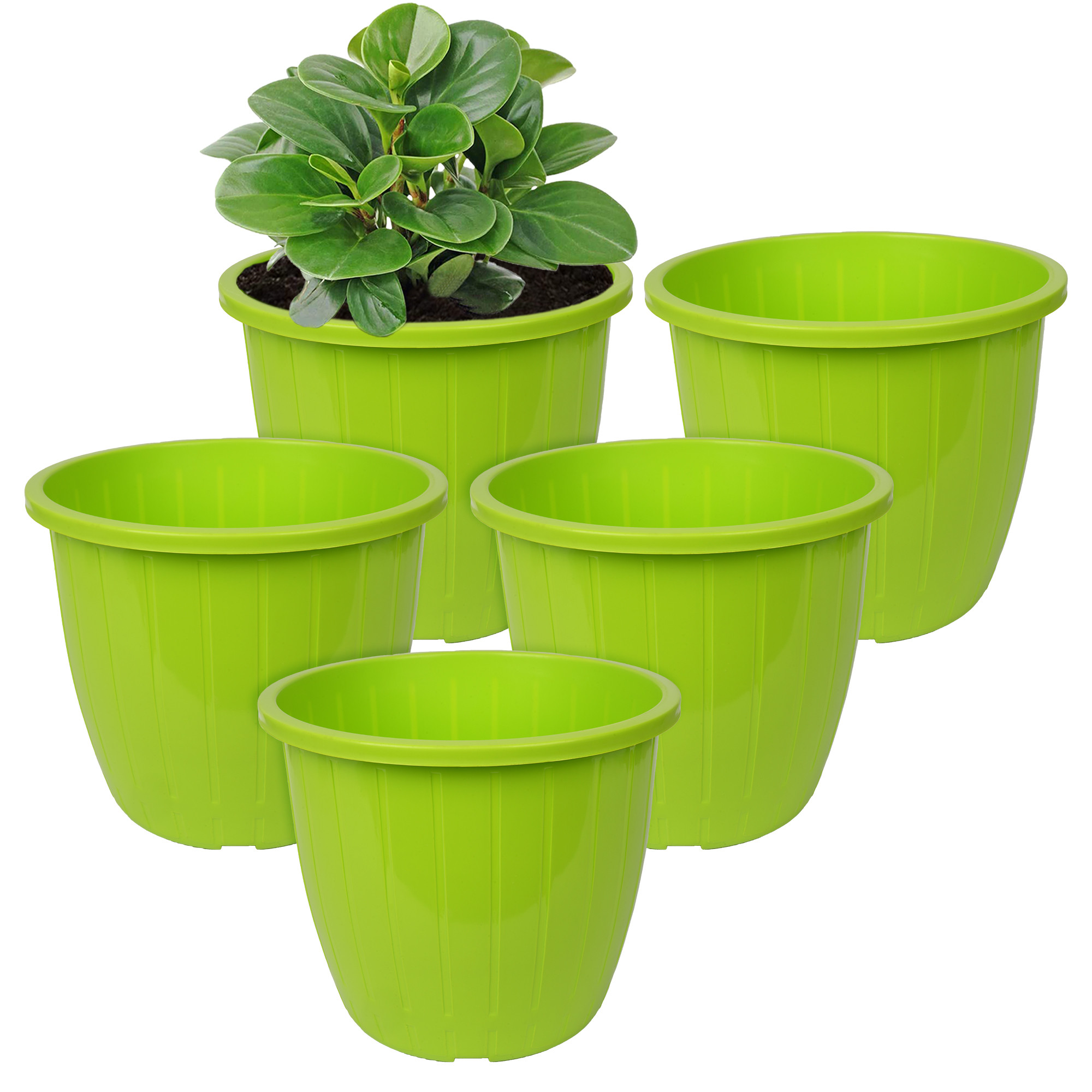 Kuber Industries Flower Pot | Flower Pots for Indoor & Outdoor | Plastic Pot for Gardening | Planter for Flower | Balcony Flower Pot with Drain Holes | Duro Flower Pot | 6 Inch |Green