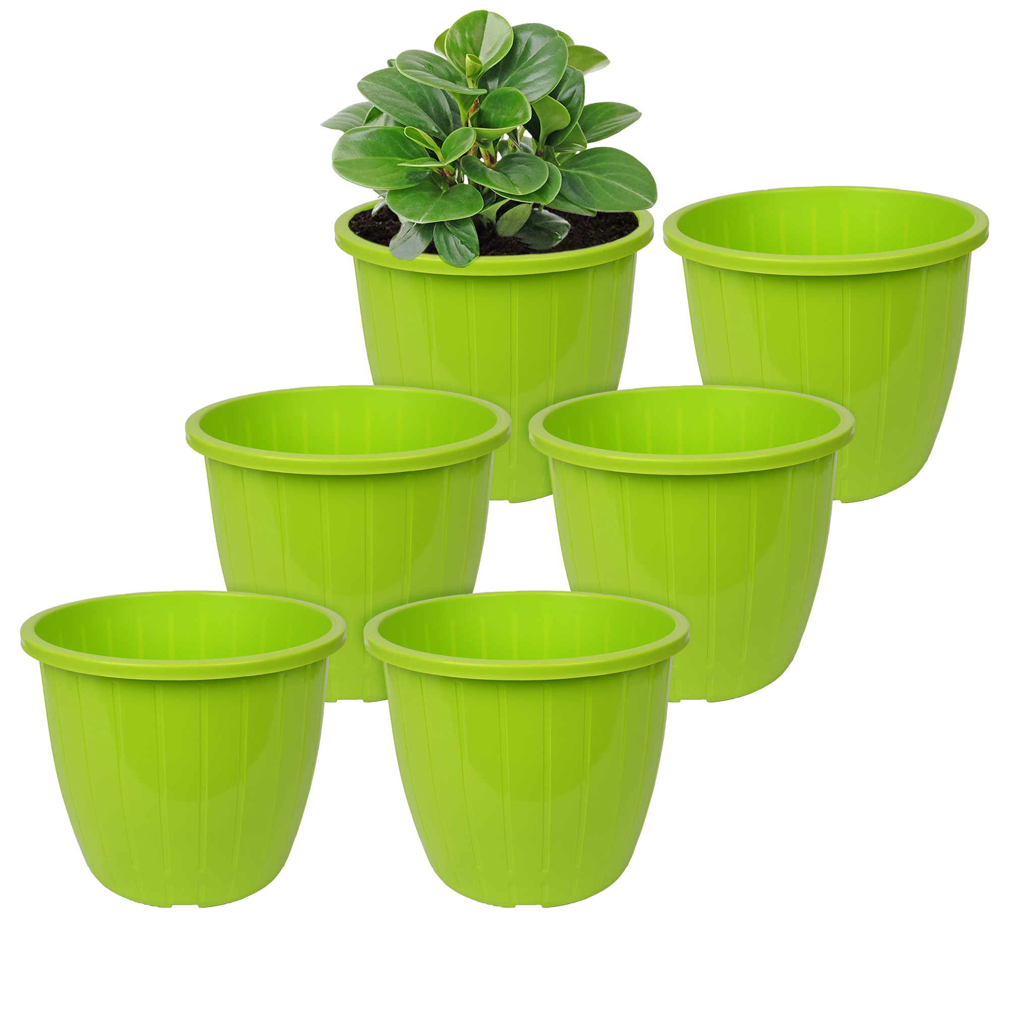 Kuber Industries Flower Pot | Flower Pots for Indoor & Outdoor | Plastic Pot for Gardening | Planter for Flower | Balcony Flower Pot with Drain Holes | Duro Flower Pot | 6 Inch |Green