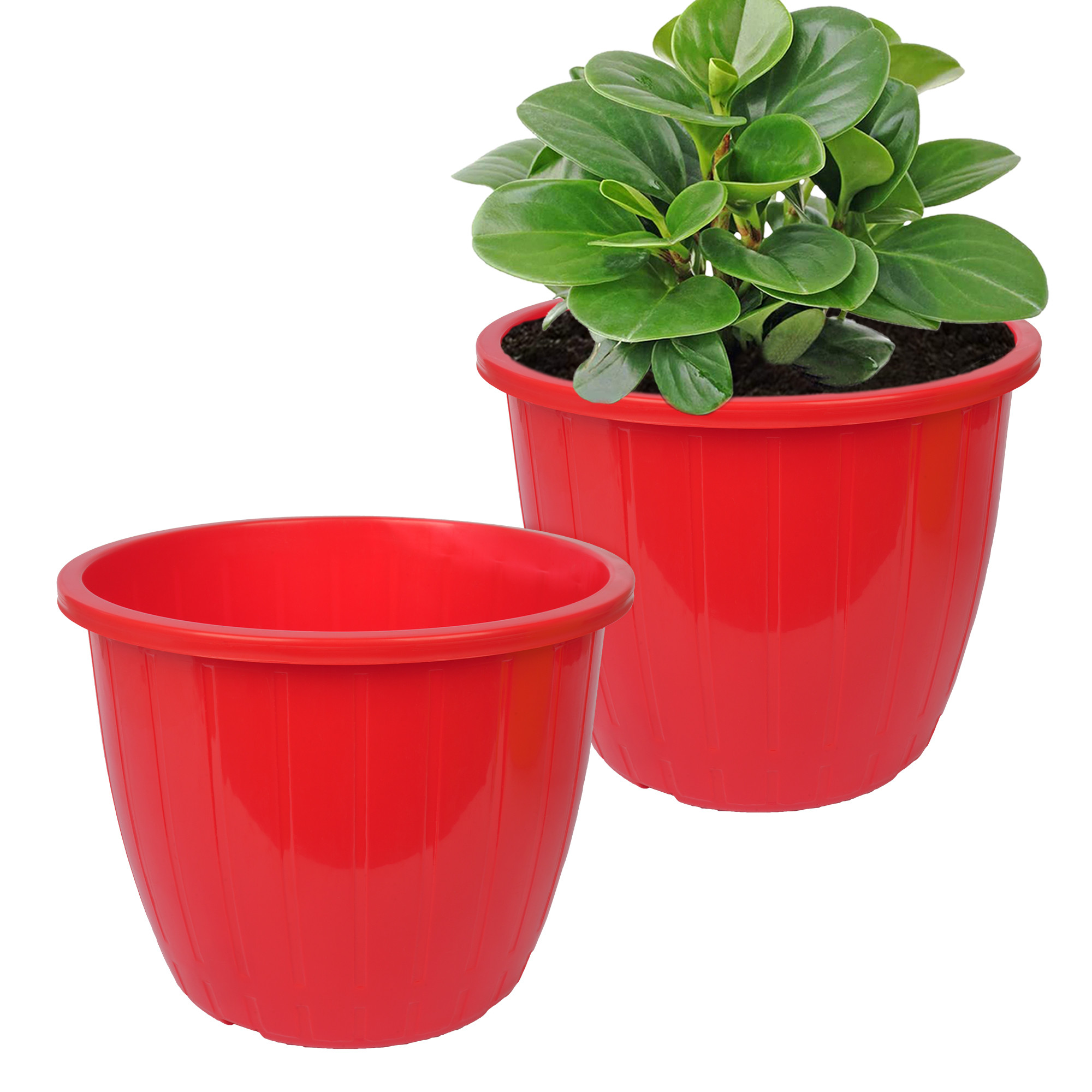 Kuber Industries Flower Pot | Flower Pots for Indoor & Outdoor | Plastic Pot for Gardening | Planter for Flower | Balcony Flower Pot with Drain Holes | Duro Flower Pot | 6 Inch |Red