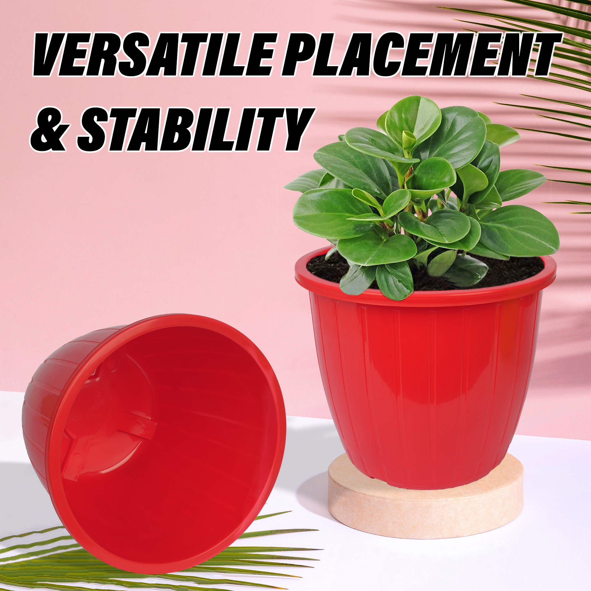 Kuber Industries Flower Pot | Flower Pots for Indoor & Outdoor | Plastic Pot for Gardening | Planter for Flower | Balcony Flower Pot with Drain Holes | Duro Flower Pot | 6 Inch |Red